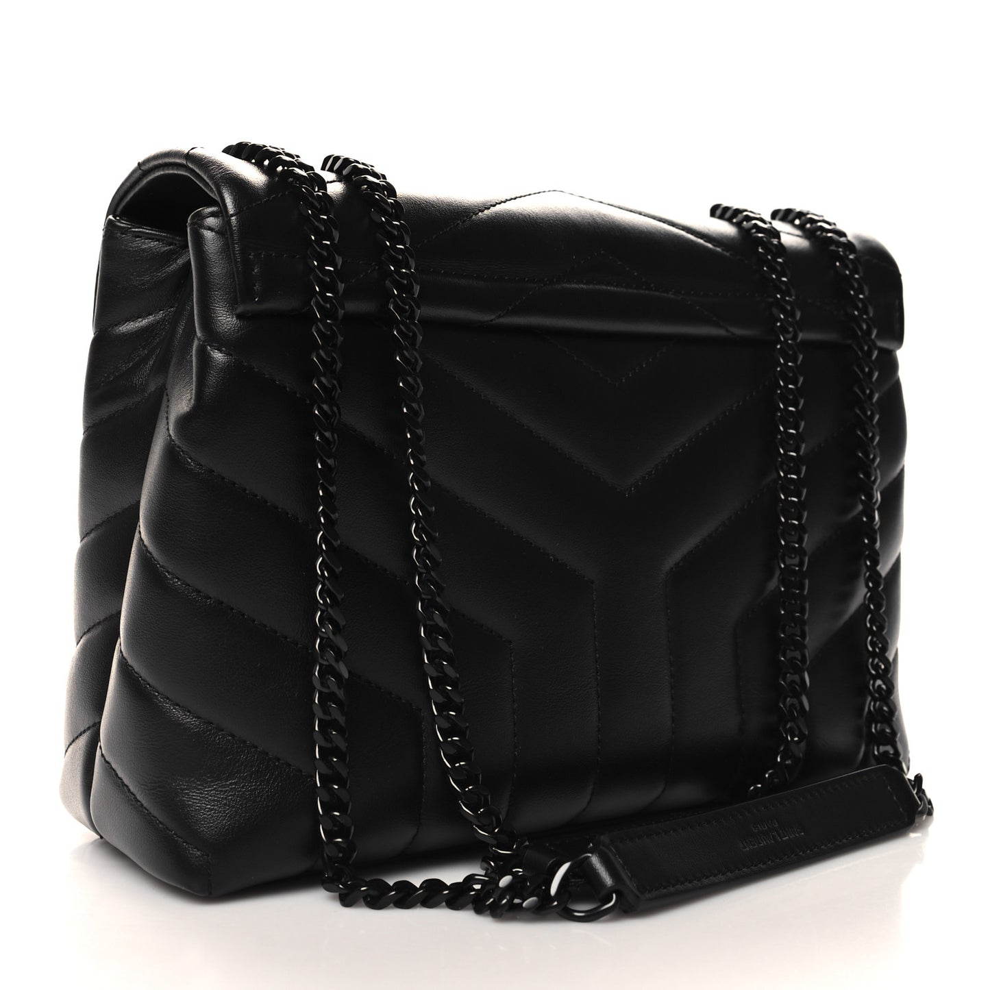 Calfskin Y Quilted Monogram Monochrome Small Loulou Chain Satchel Black