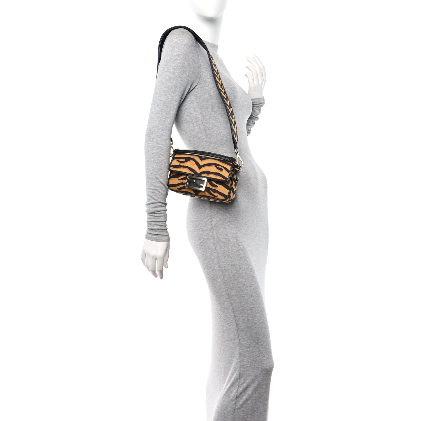 Canvas Chinese New Year Tiger Embroidered Mini Baguette Black Dark Yellow