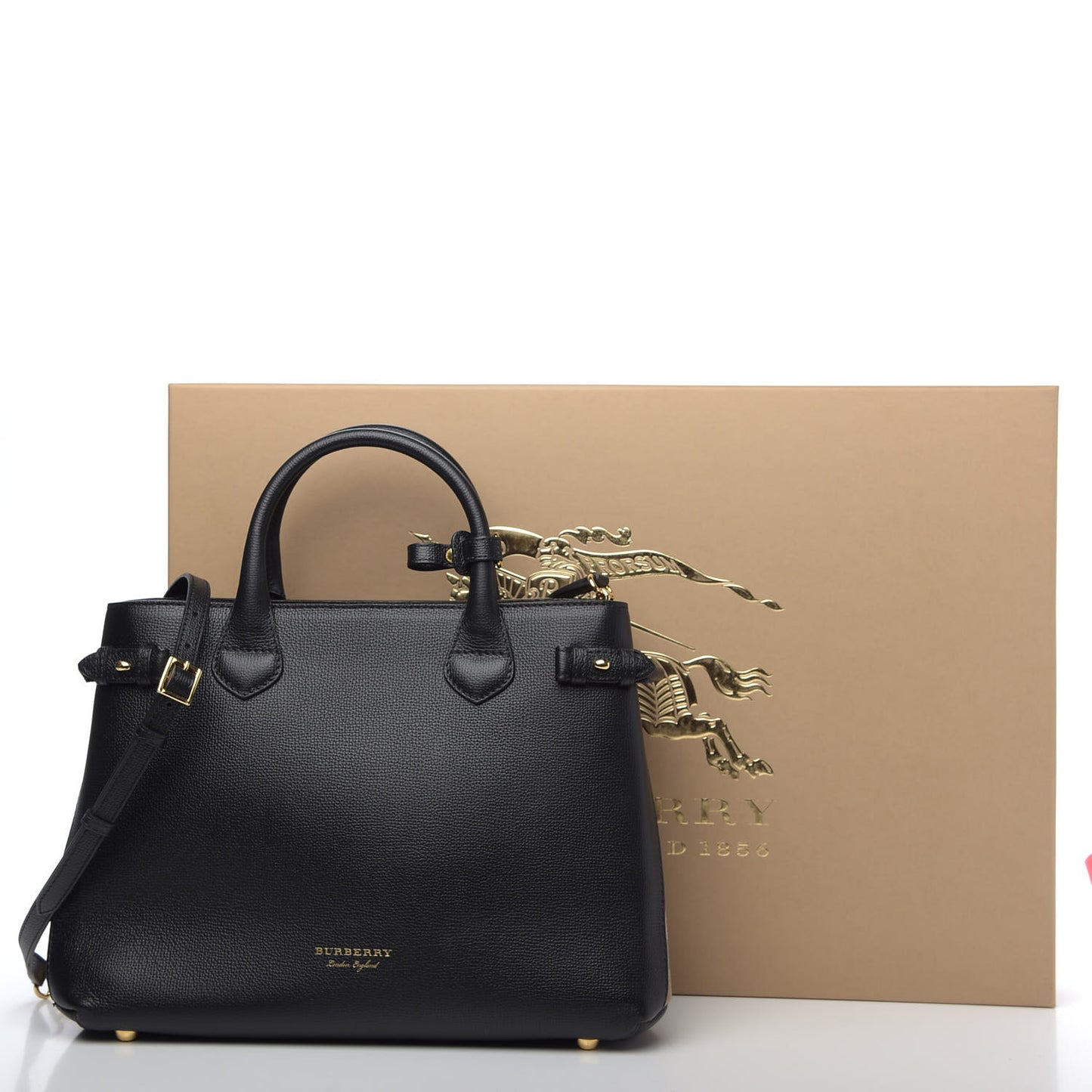 Derby Calfskin House Check Medium Banner Tote Black
