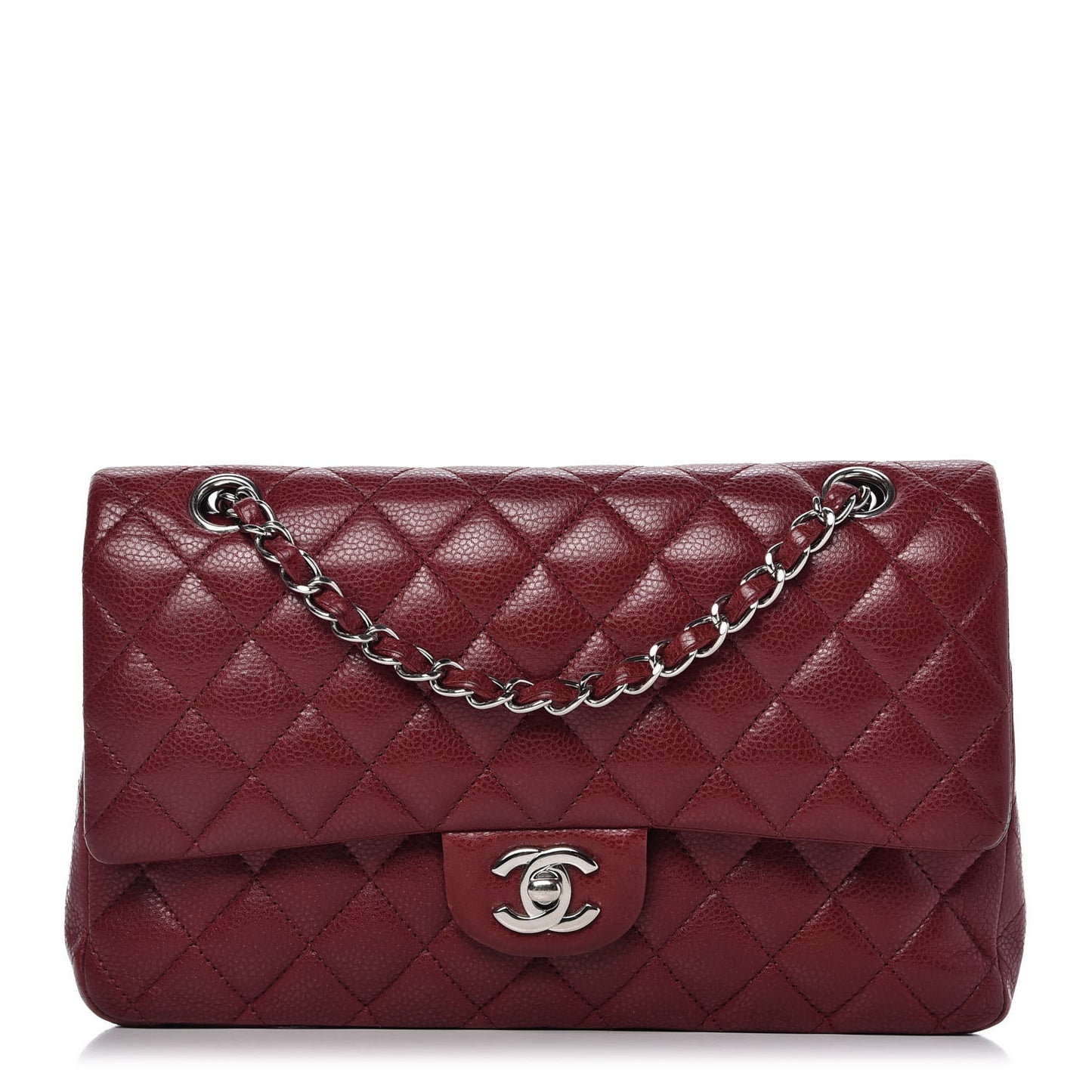 Caviar Quilted Medium Double Flap Red