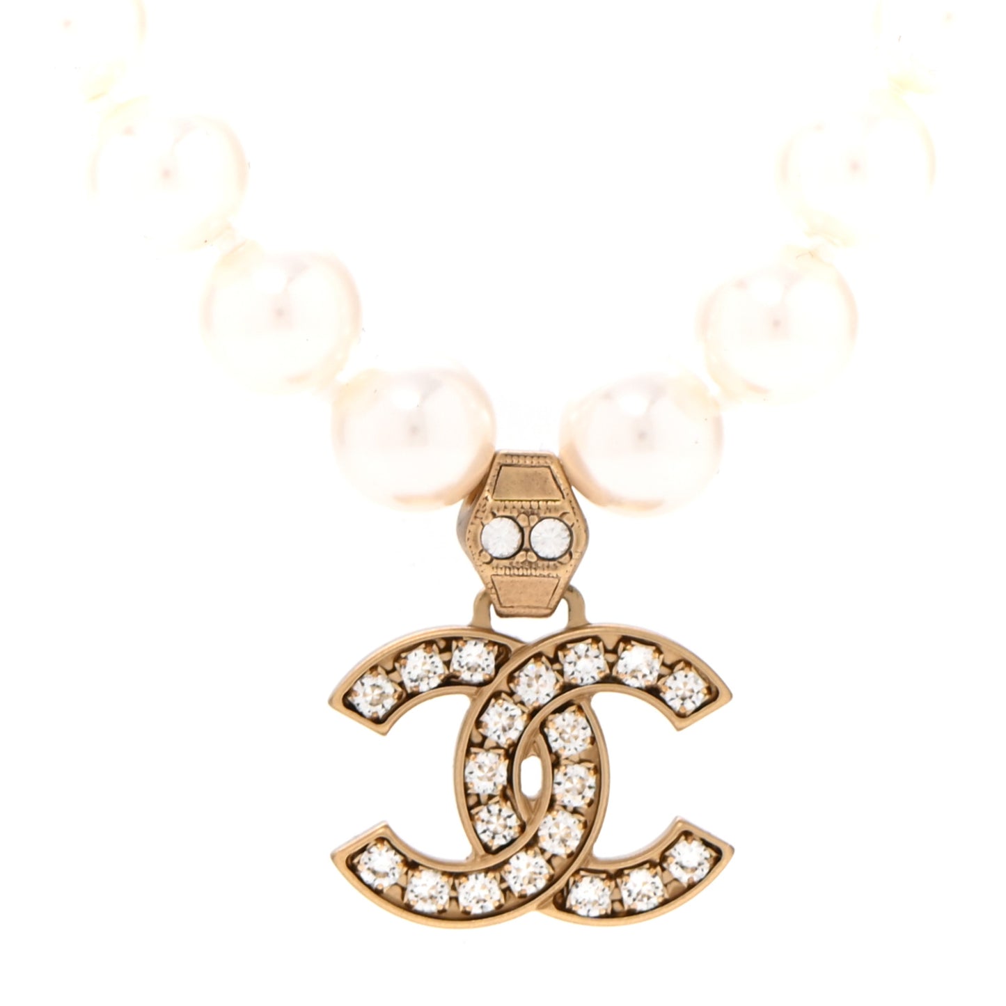 Pearl Crystal CC Short Necklace Gold