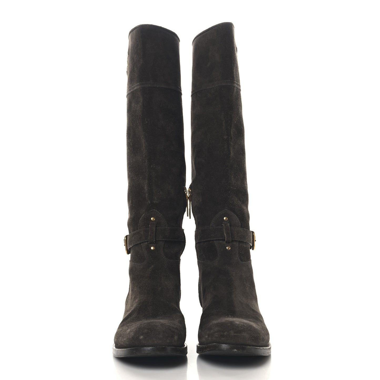 Suede Metal Triangle Logo Boots 41 Brown