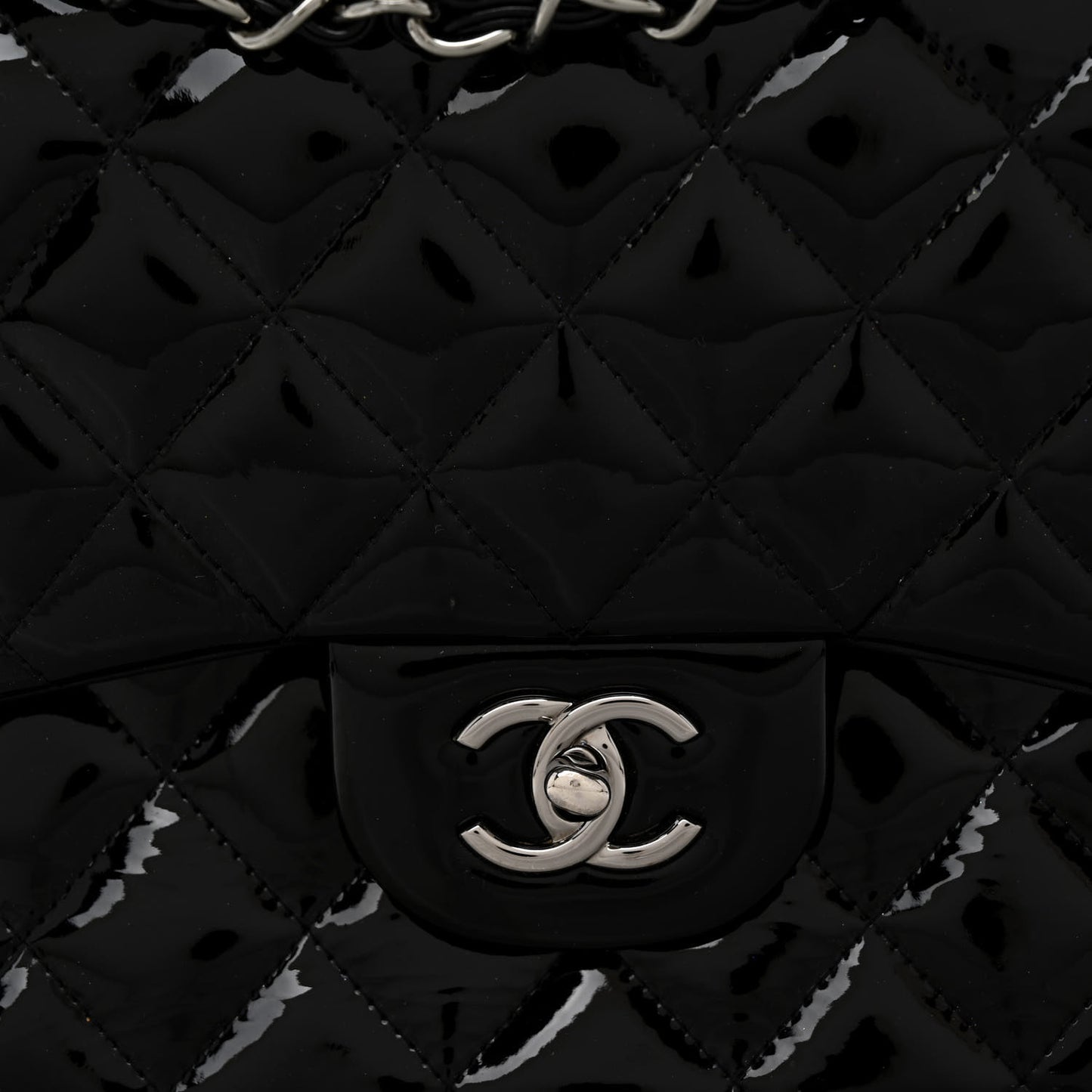 Patent Quilted Jumbo Double Flap Black