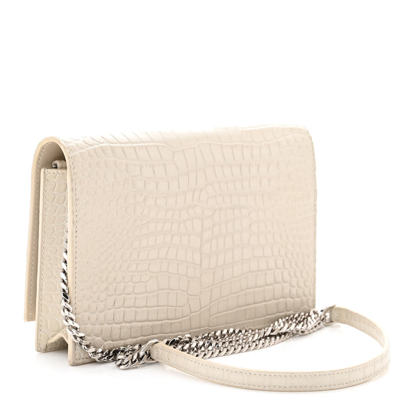 Calfskin Crocodile Embossed Kate Monogram Tassel Chain Wallet Crema Soft