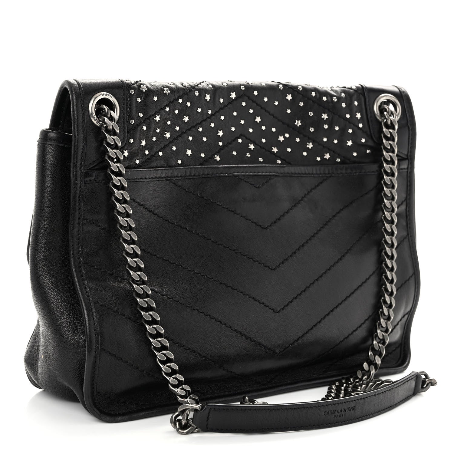 Saint Laurent Calfskin Matelasse Monogram Studded Stardust Medium Niki Chain Satchel Black 3 of 11