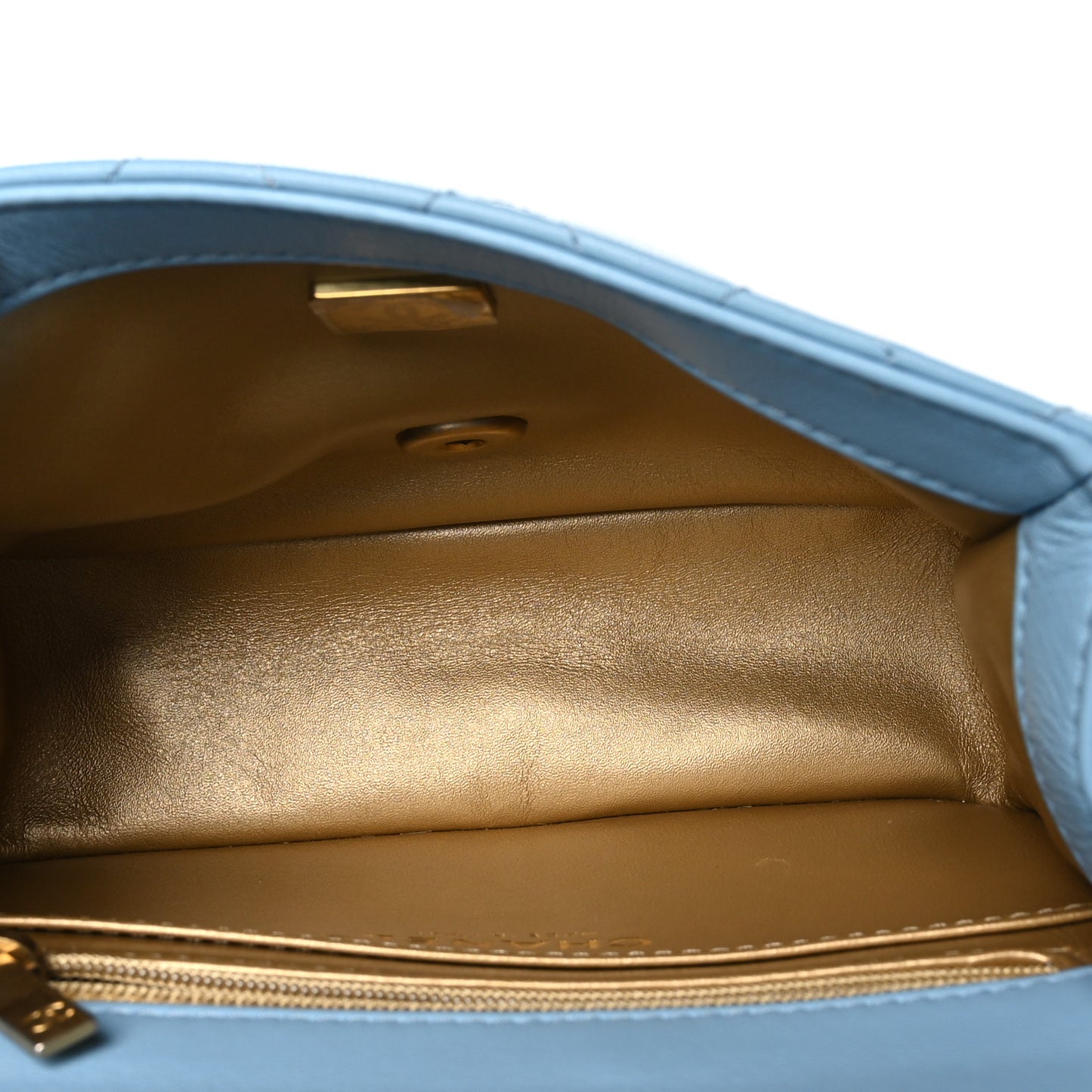 Lambskin Quilted Mini Pearl Crush Flap Light Blue