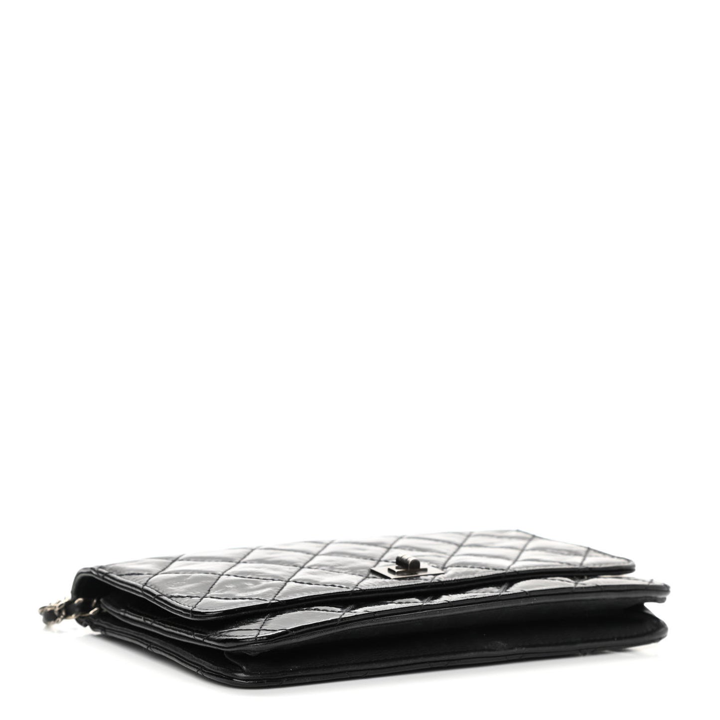Distressed Patent Calfskin Quilted Reissue Wallet On Chain WOC Black