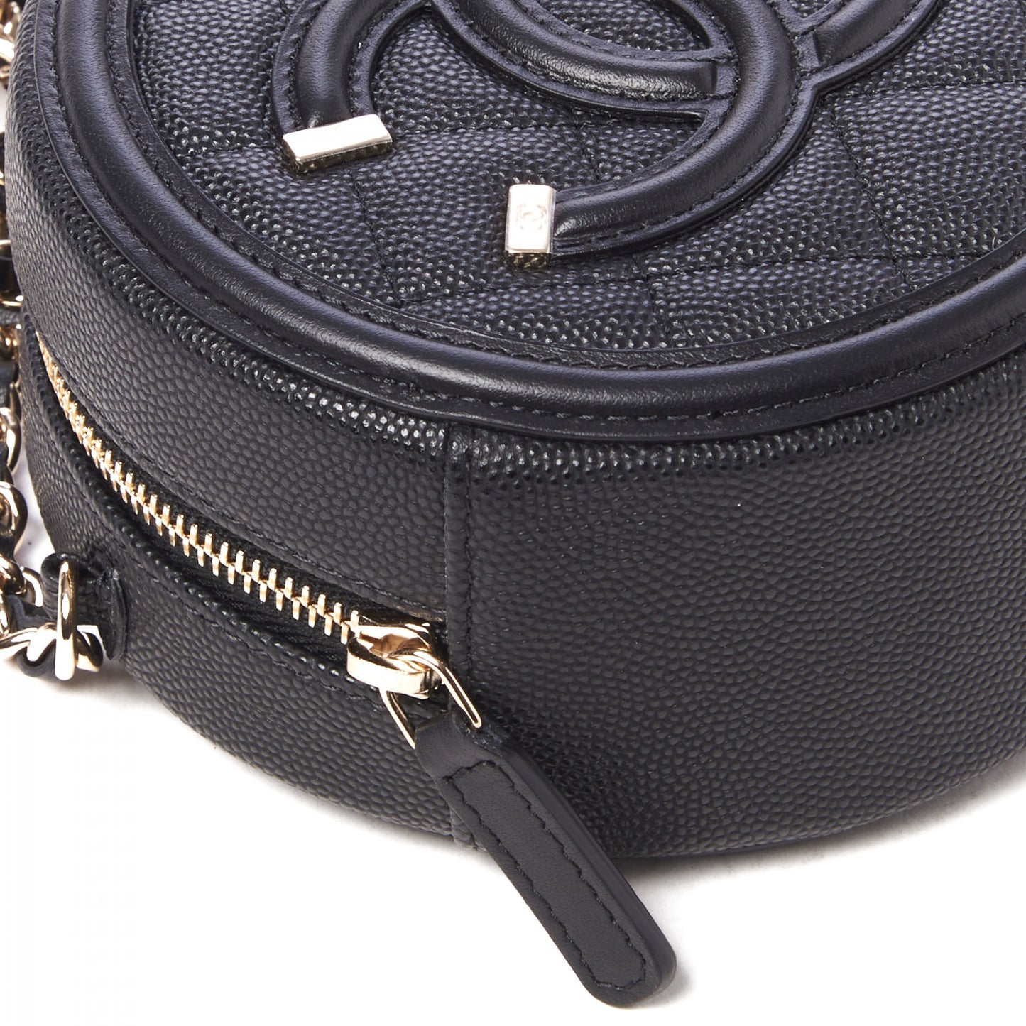 Caviar Quilted Round Filigree Crossbody Black