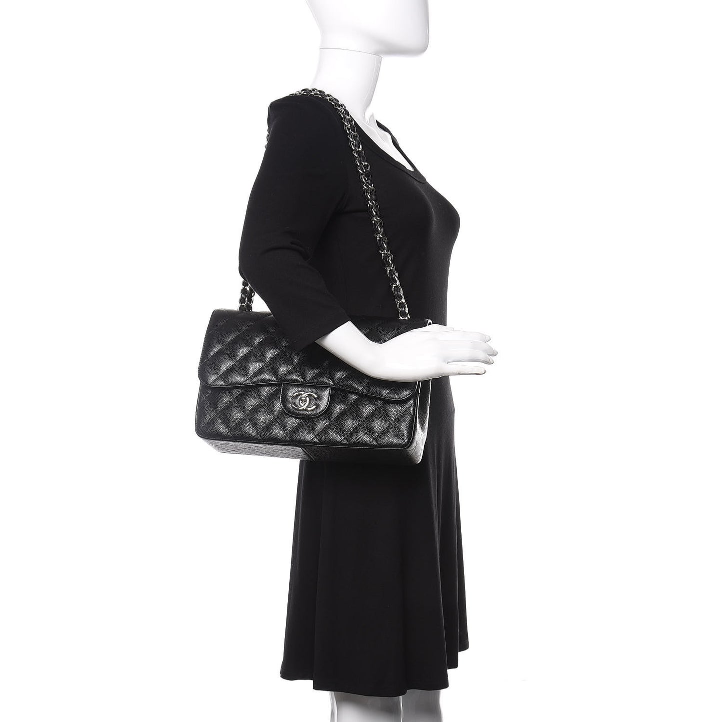 Caviar Quilted Jumbo Double Flap Black
