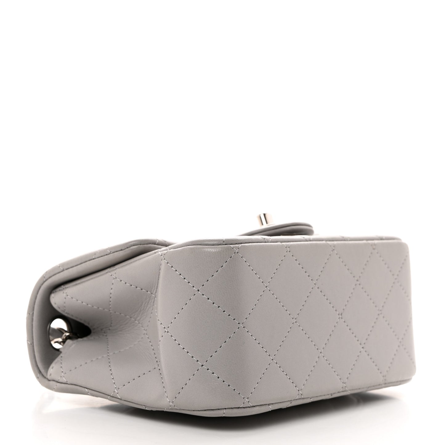 Lambskin Quilted Mini Square Flap Light Grey