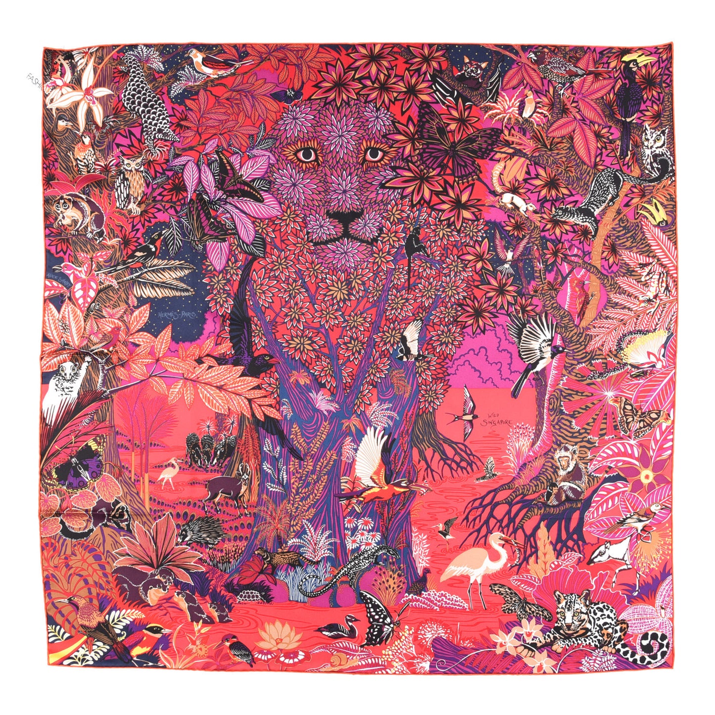 Silk Wild Singapore Scarf 90 Rouge Violet Beige