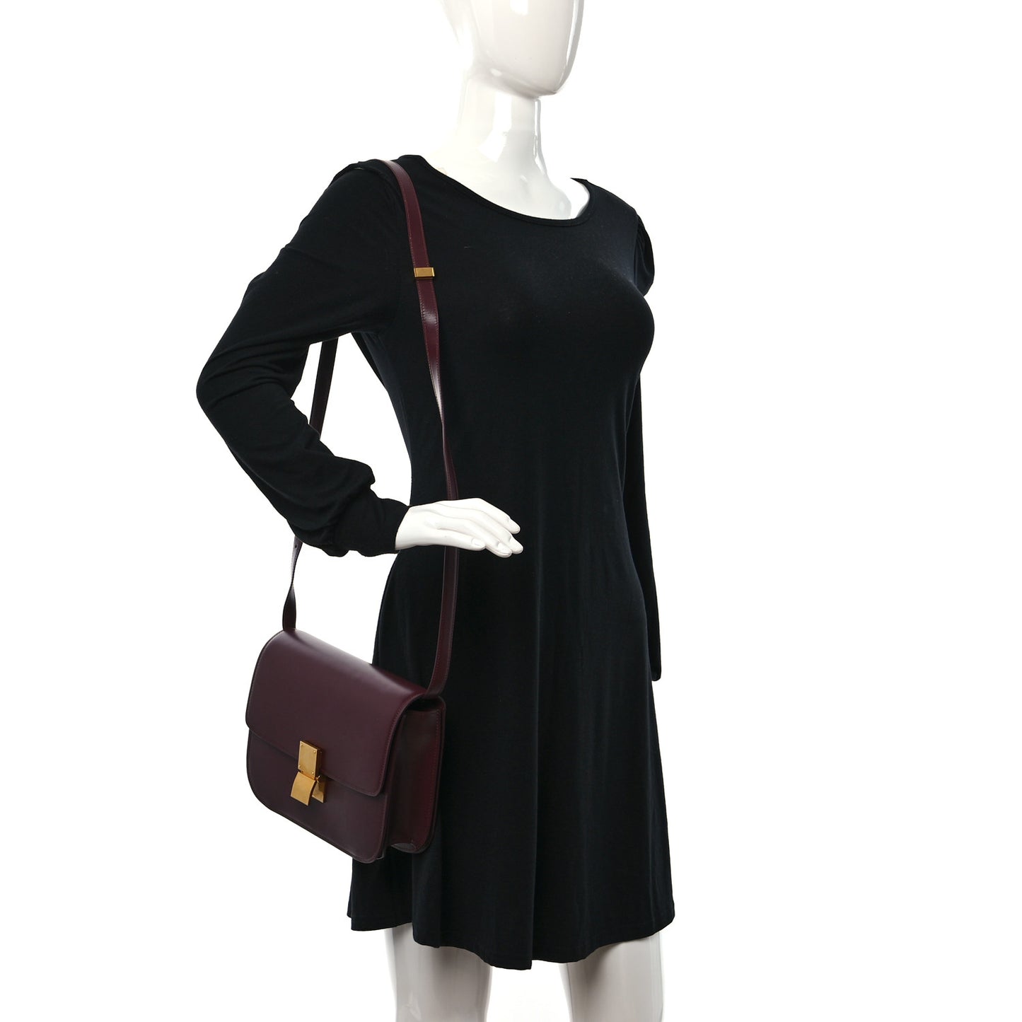 Box Calfskin Medium Classic Box Flap Bag Burgundy