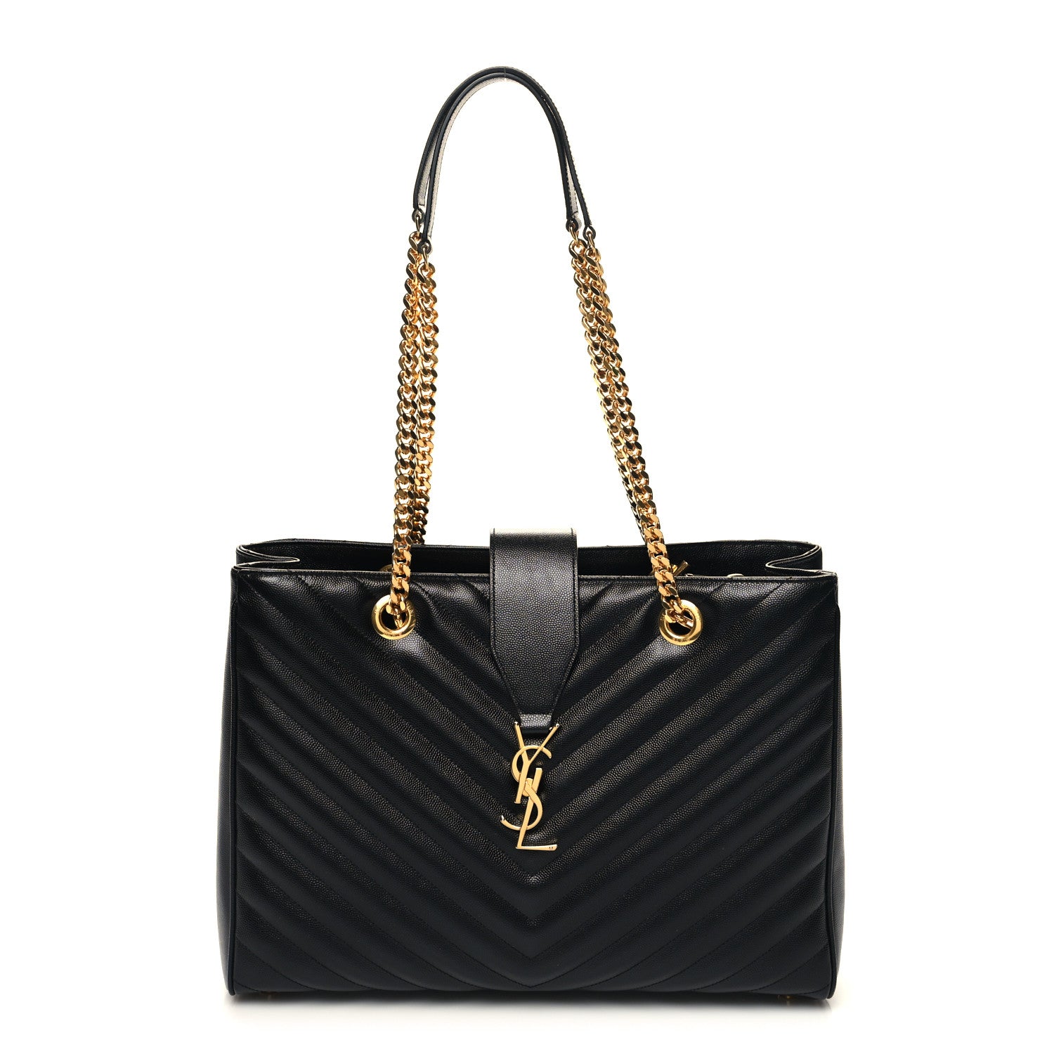 Saint Laurent Grain De Poudre Matelasse Chevron Monogram Shopping Bag Black 1 of 11