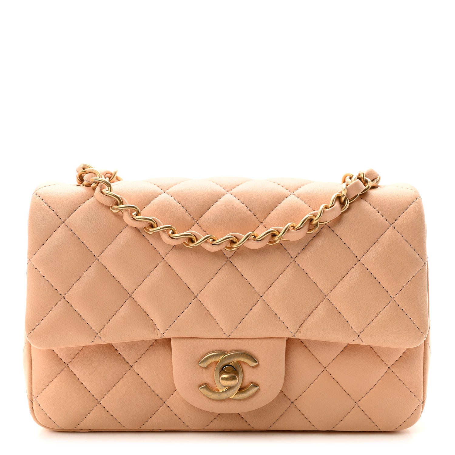 Chanel Lambskin Quilted Mini Rectangular Flap Beige 1895879
