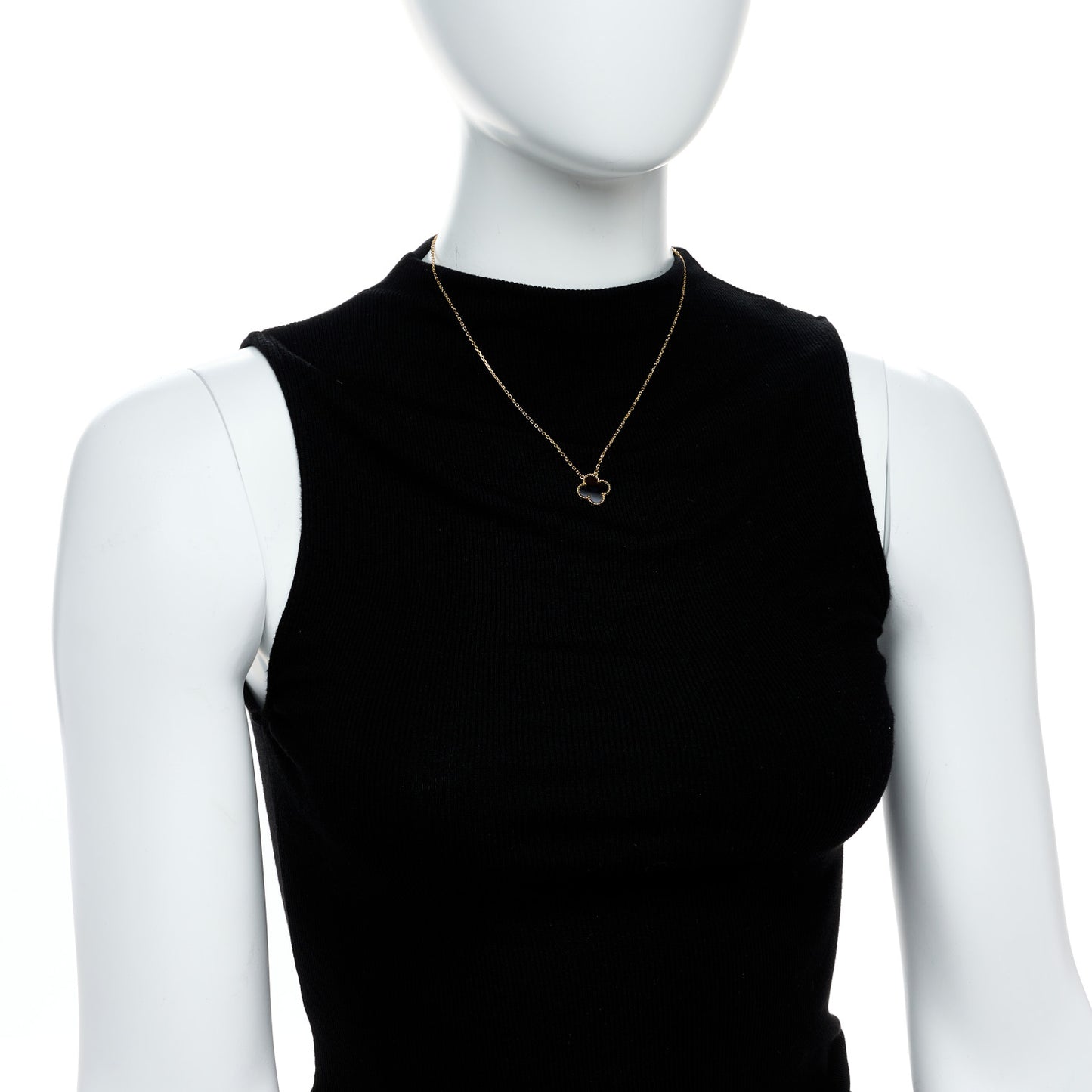 18K Yellow Gold Black Onyx Vintage Alhambra Pendant Necklace