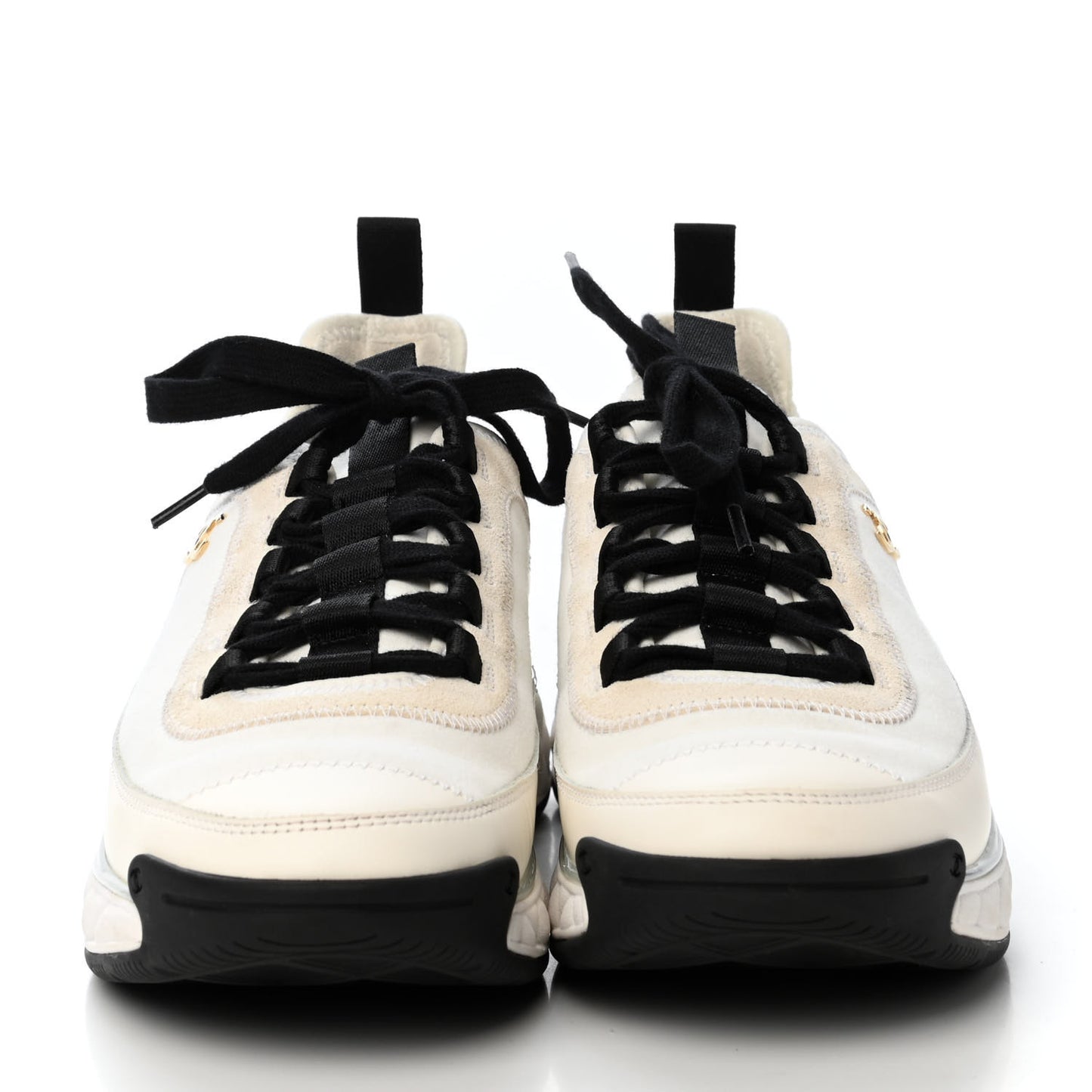 Velvet Calfskin Mixed Fibers CC Sneakers 40 Ivory Black