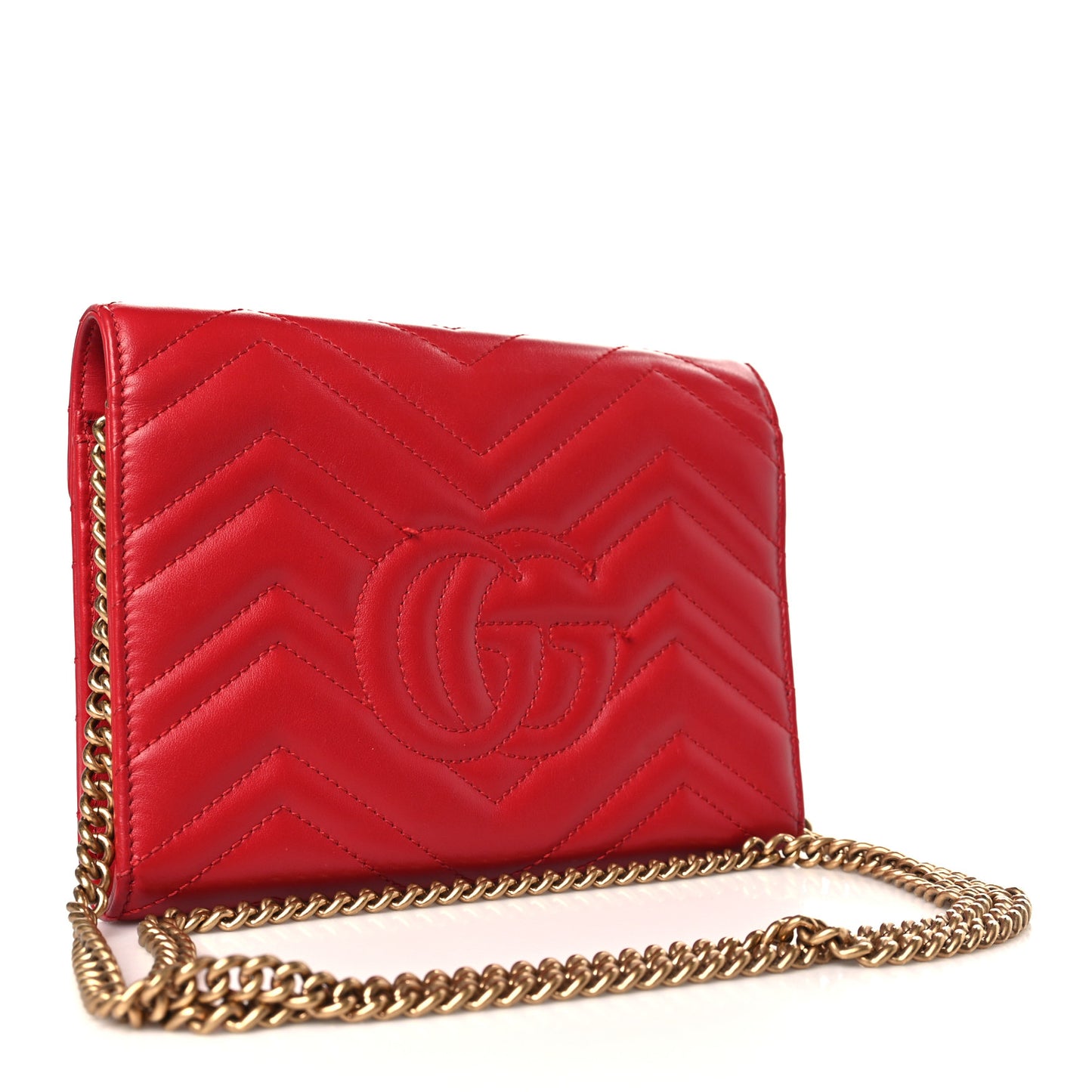 Calfskin Matelasse GG Marmont Chain Wallet Hibiscus Red