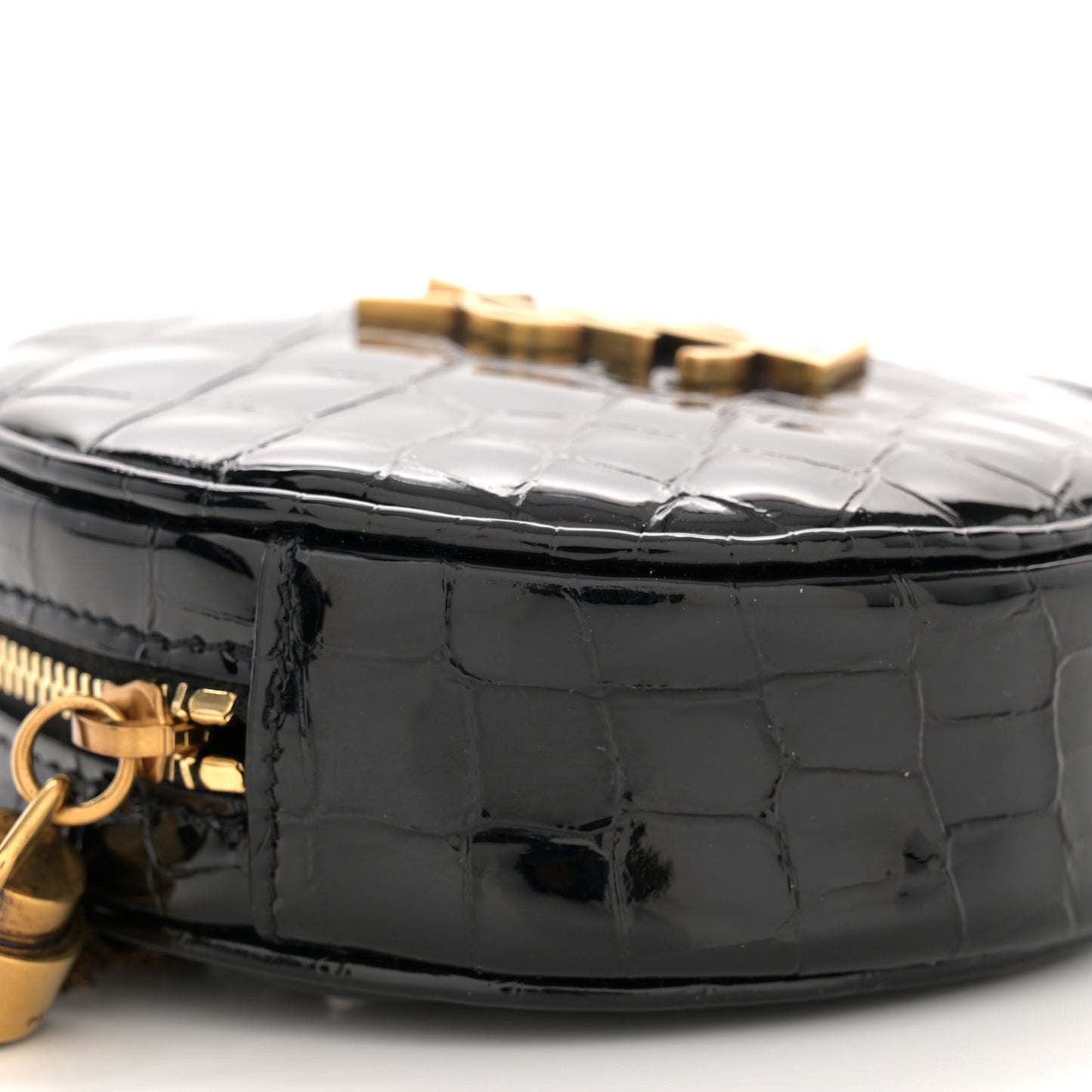 Patent Crocodile Embossed Round Belt Bag Black