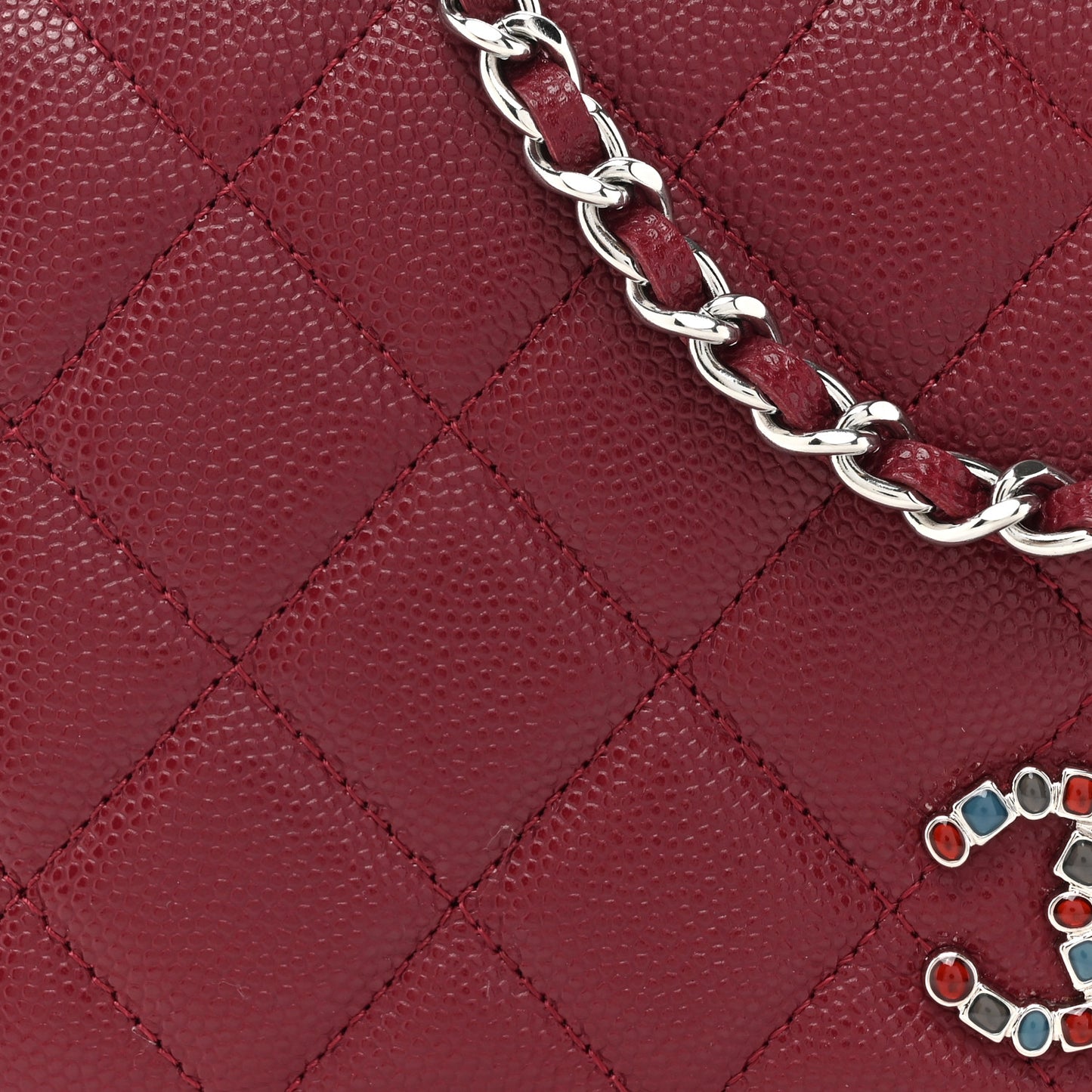 Caviar Quilted Glass Wallet On Chain WOC Burgundy