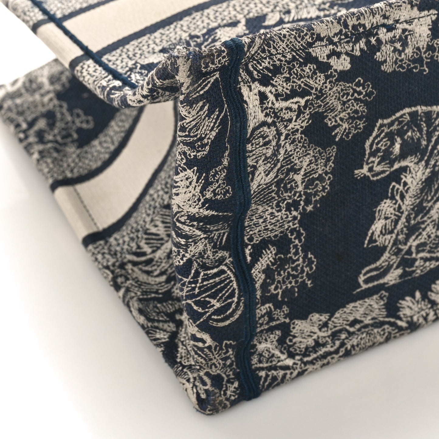 Canvas Embroidered Medium Toile De Jouy Reverse Book Tote Blue