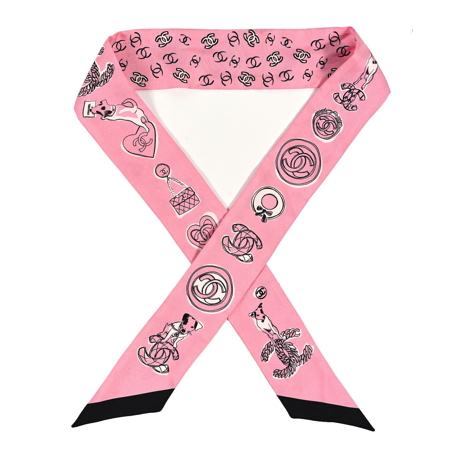 Pink Mcm Twilly Scarf Chanel Silk CC Slim Bandeau Scarf Pink Black