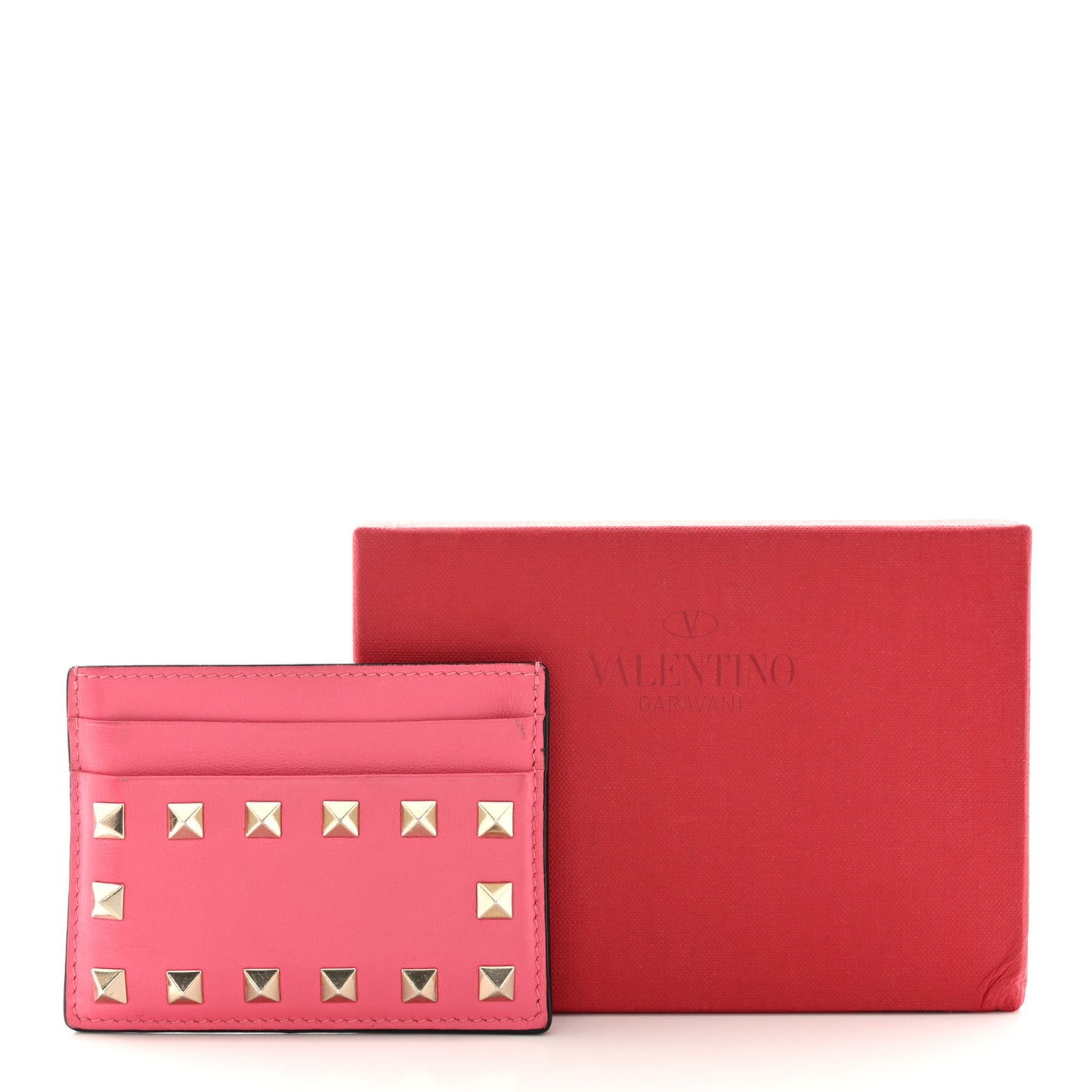 Vitello Rockstud Card Holder Shadow Pink