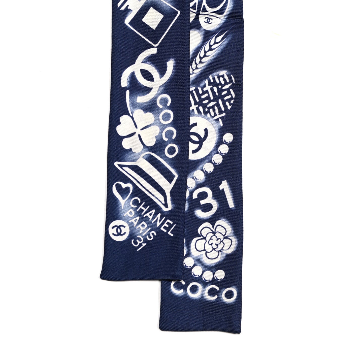 Silk CC Slim Bandeau Scarf Navy Ivory