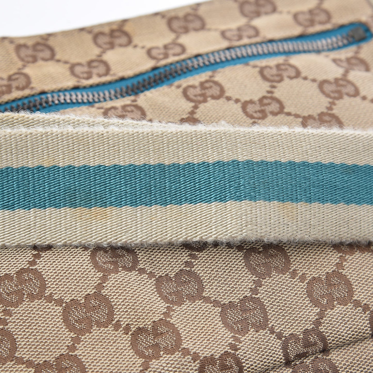 GG Monogram Web Double Pocket Belt Bag Turquoise