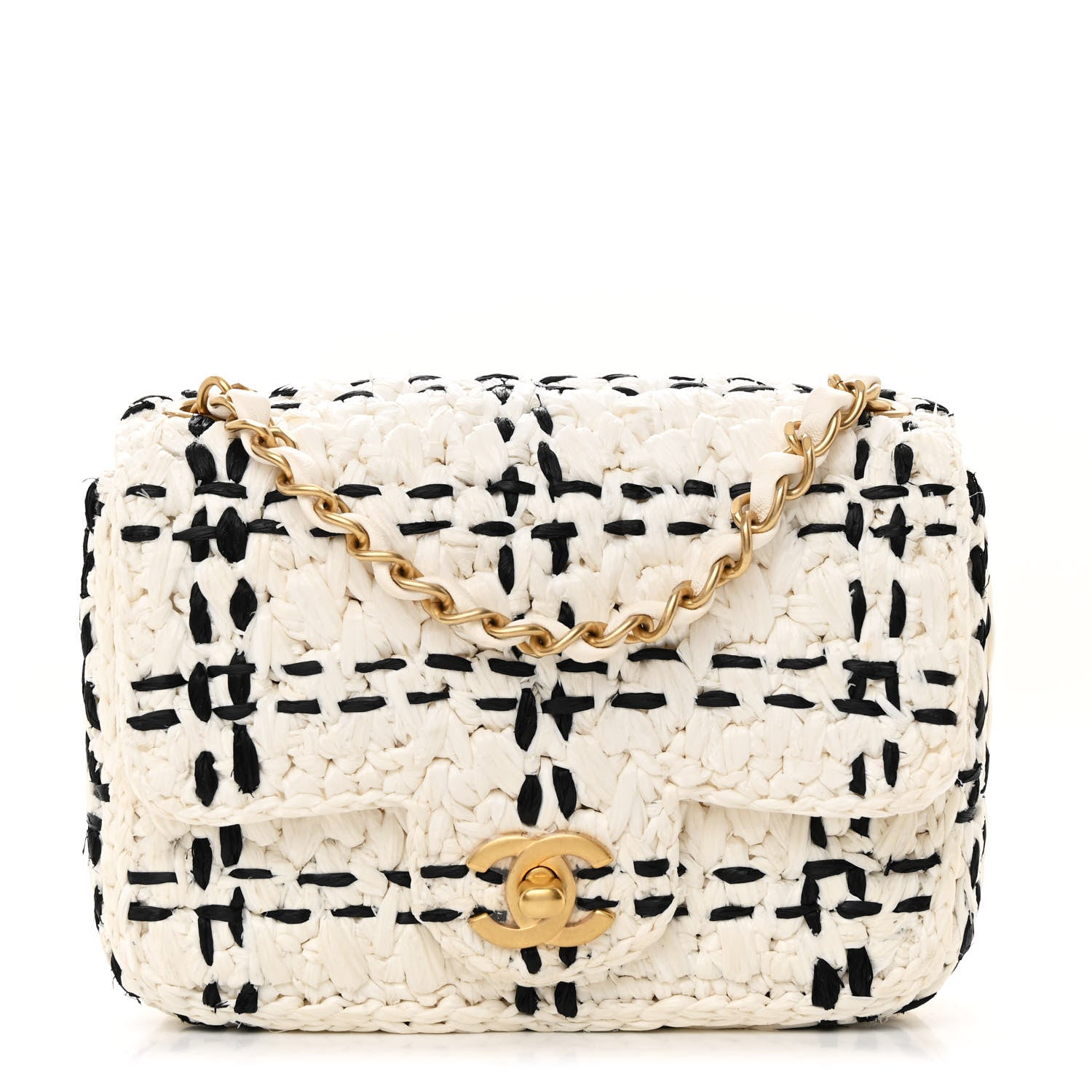 Chanel Raffia Effect Tweedy Mini Flap Bag White Black 1 of 10