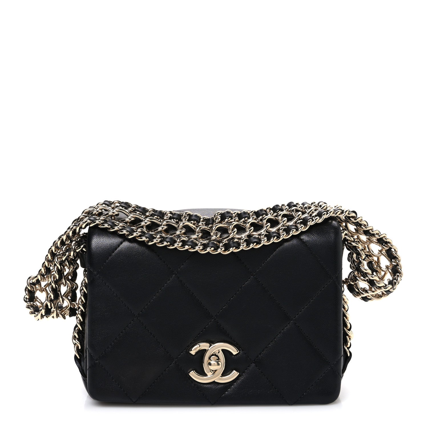 Chanel Lambskin Quilted Mini Chain Rows Flap Black 1809661