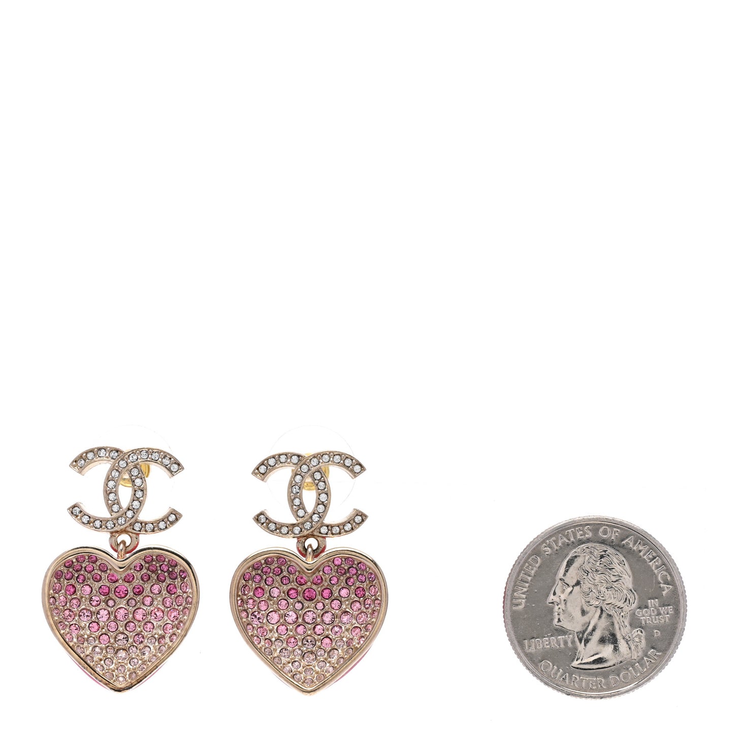 Crystal CC Resin Heart Drop Earrings Pink Gold