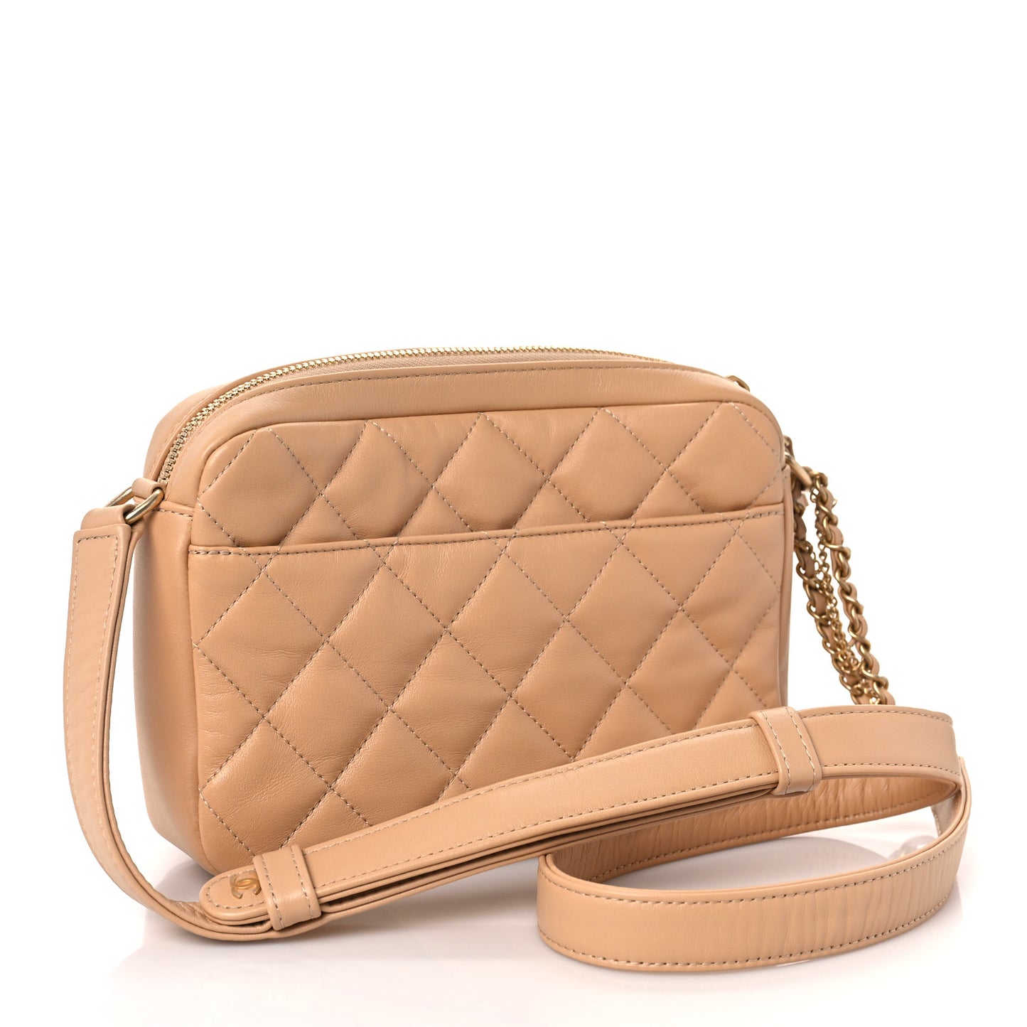 Calfskin Quilted Small Camera Case Beige