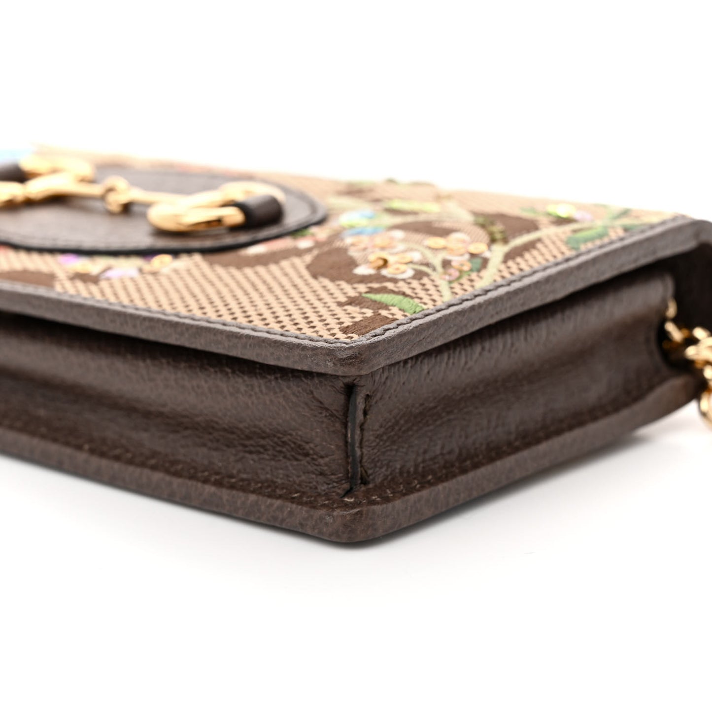 Monogram Jumbo GG Textured Dollar Calfskin Embroidered Horsebit 1955 Wallet On Chain Camel Ebony New Acero Multicolor