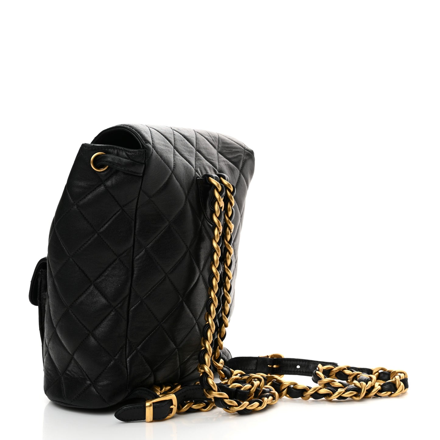 Lambskin Quilted Drawstring Backpack Black
