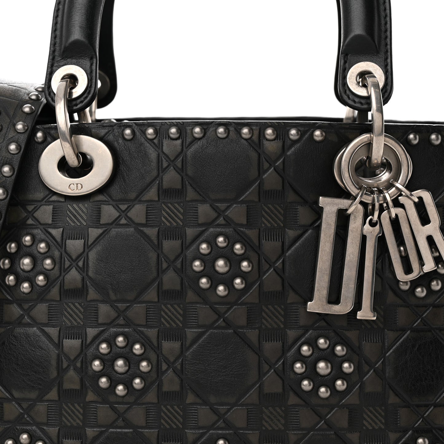 Calfskin Studded Flower Medium Lady Dior Black