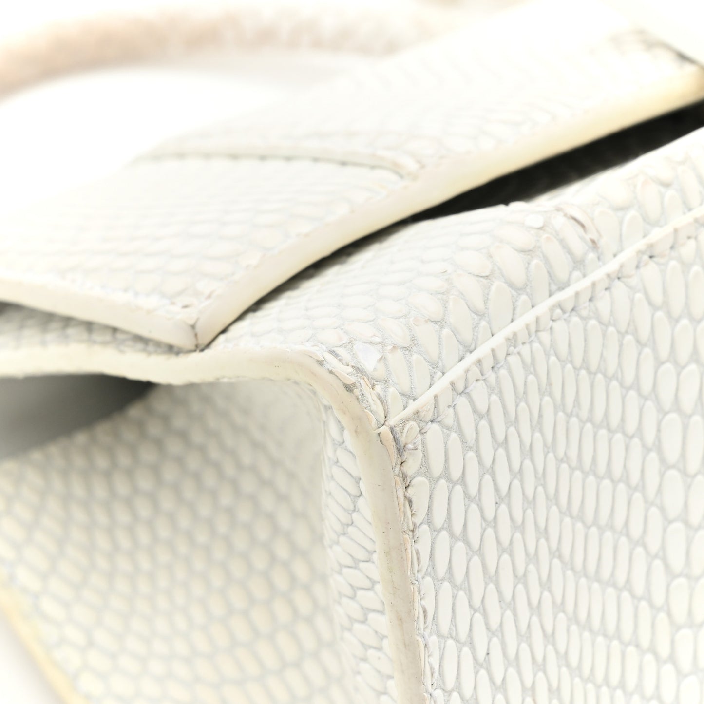 Matte Calfskin Snake Embossed Tonal B Small Hourglass Top Handle Bag Optic White