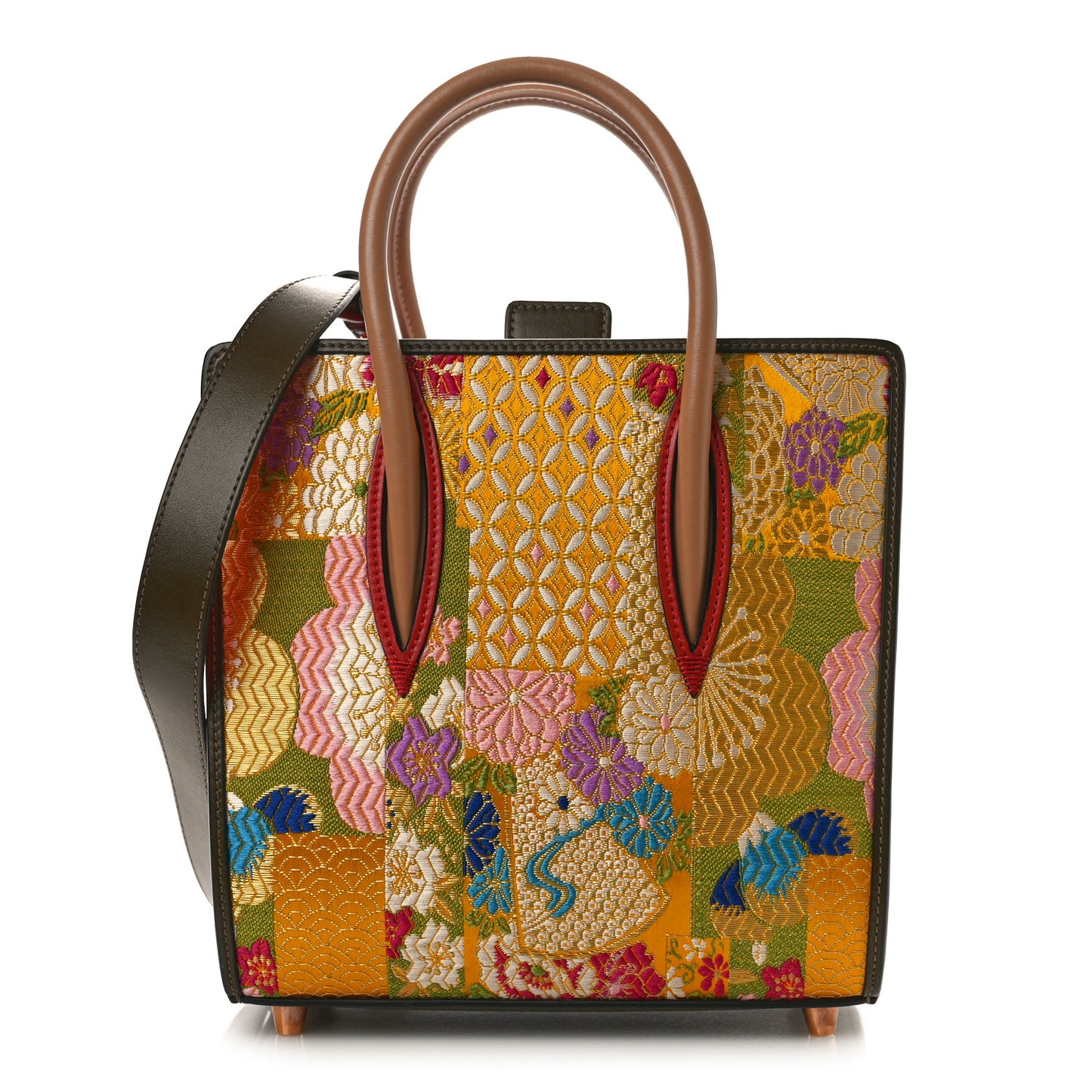 Calfskin Embroidered Beaded Small Paloma Multicolor Brown