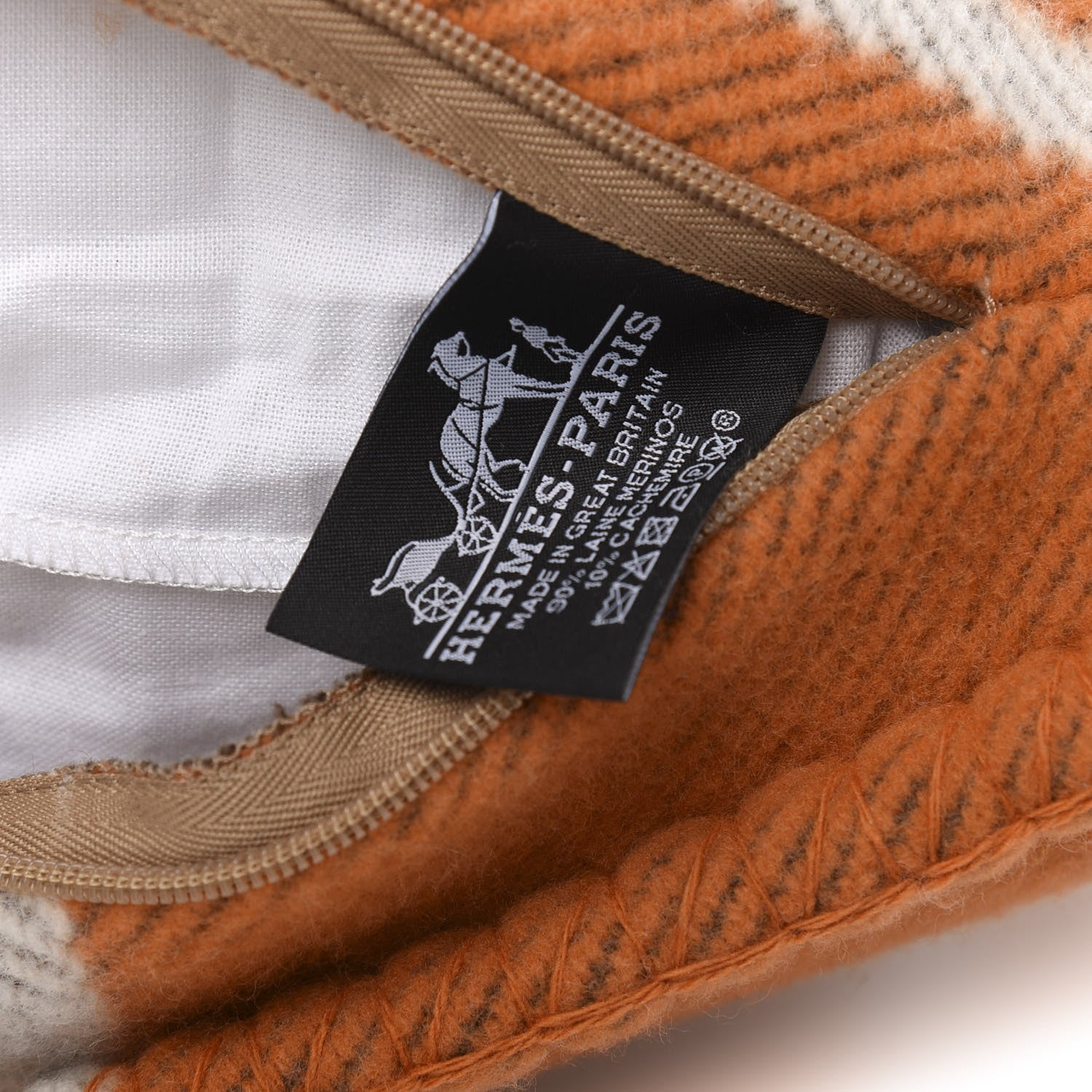 Hermes Wool Cashmere Avalon Pillow PM Ecru Potiron 2 of 3