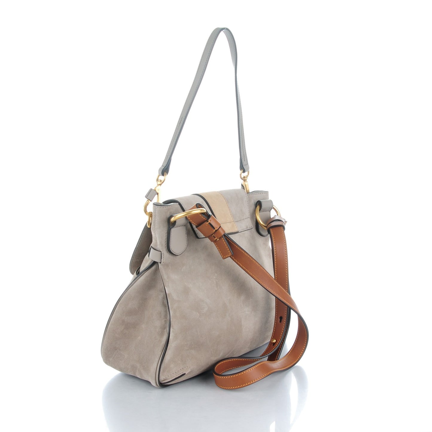 Suede Calfskin Small Lexa Shoulder Bag Motty Grey