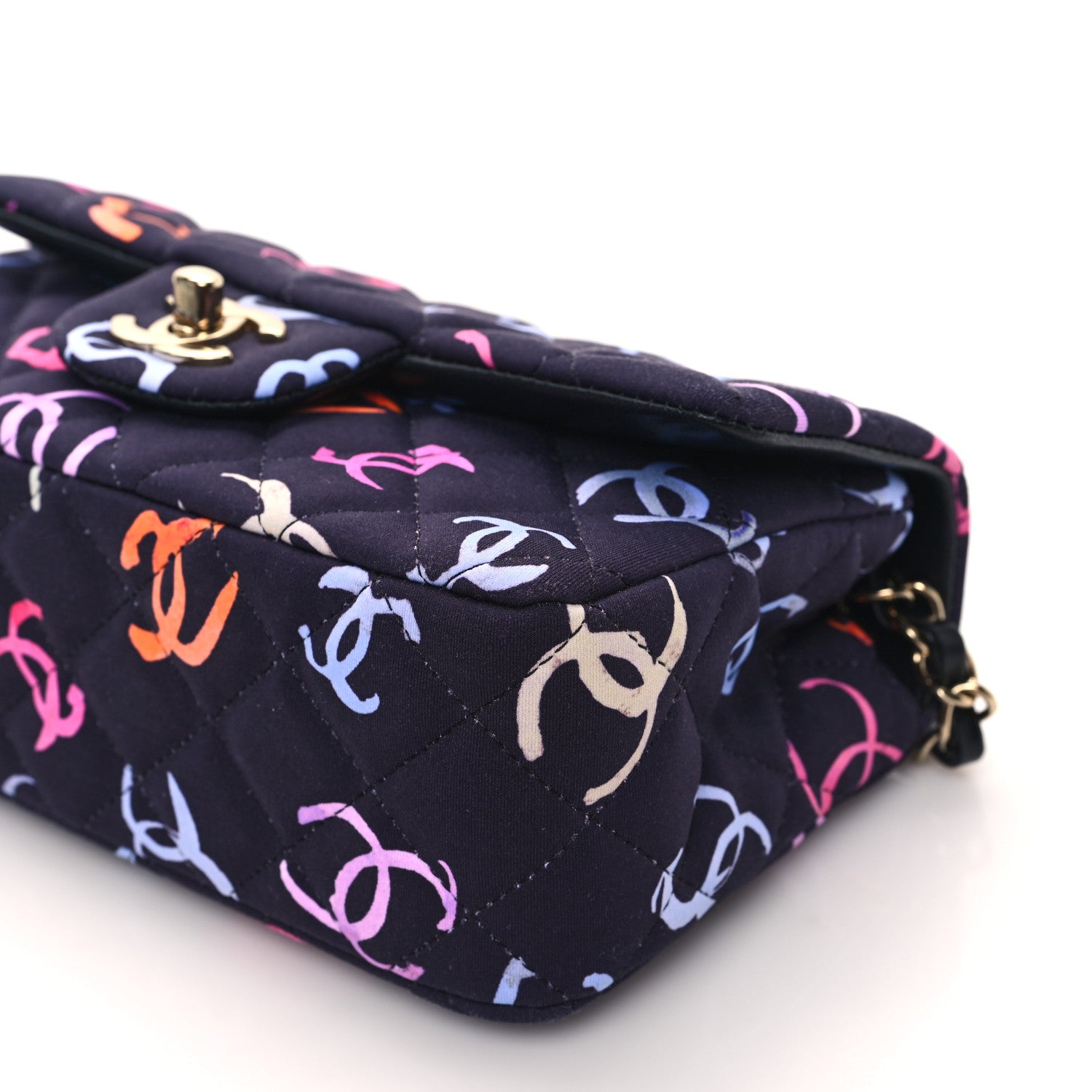 Chanel Jersey Quilted Mini Rectangular Flap Navy Blue Multicolor 10 of 12