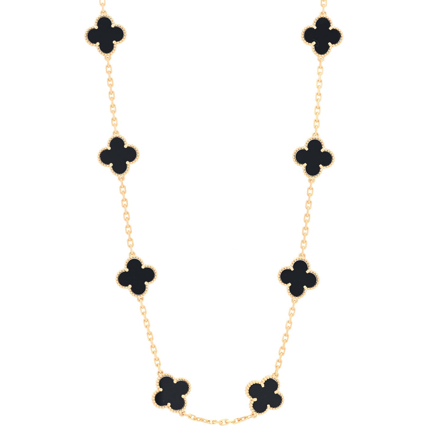 18K Yellow Gold Black Onyx 20 Motifs Vintage Alhambra Necklace