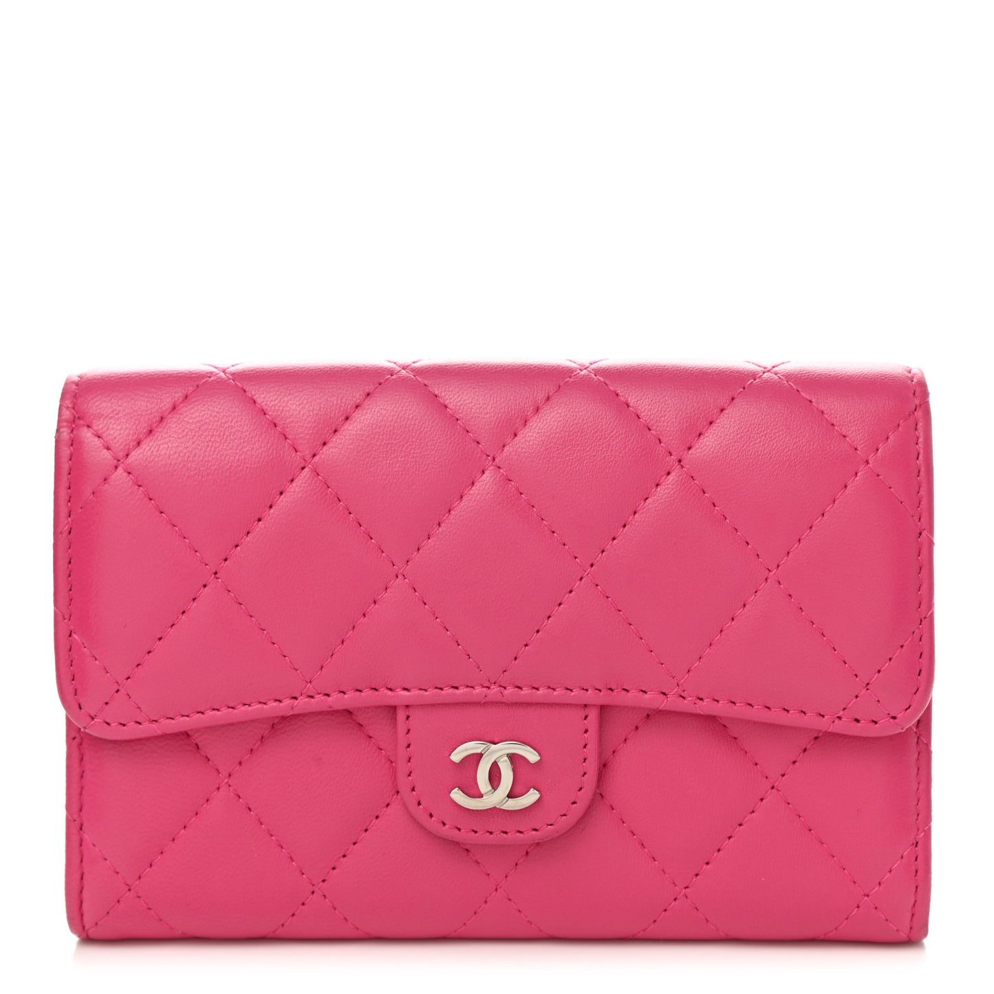 Caviar Quilted Small Flap Wallet Fucshia