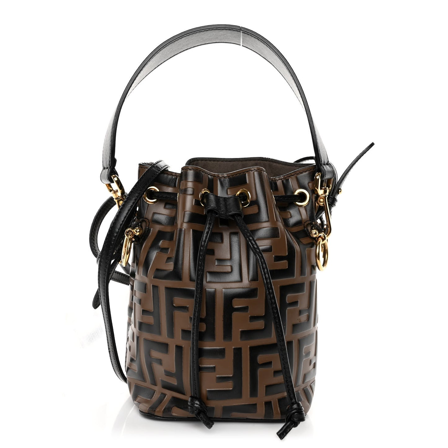 Vitello Liberty F is Fendi Bi-Color FF 1974 Embossed Mini Mon Tresor Bucket Bag Maya Black