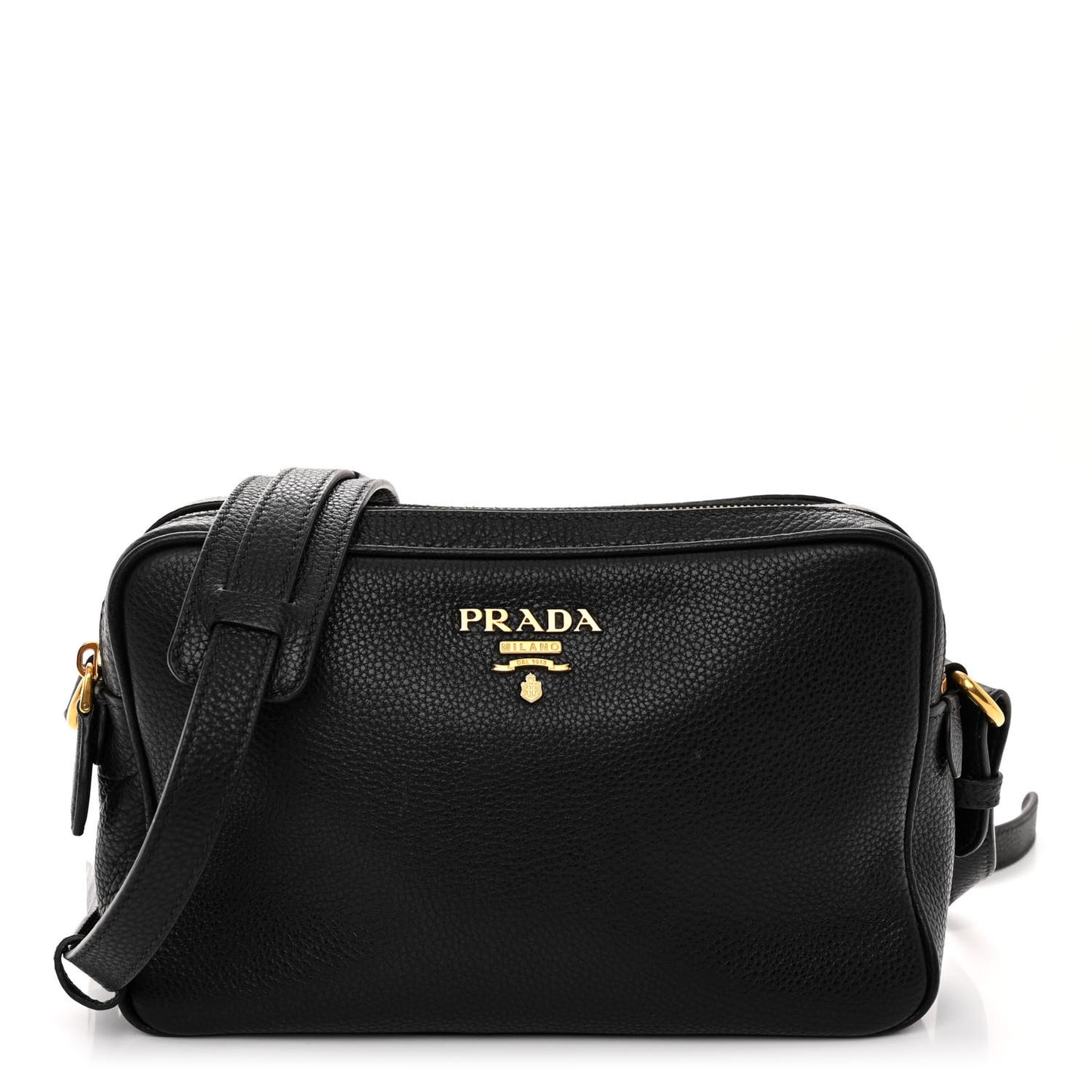 Vitello Daino Medium Double Zip Shoulder Bag Black