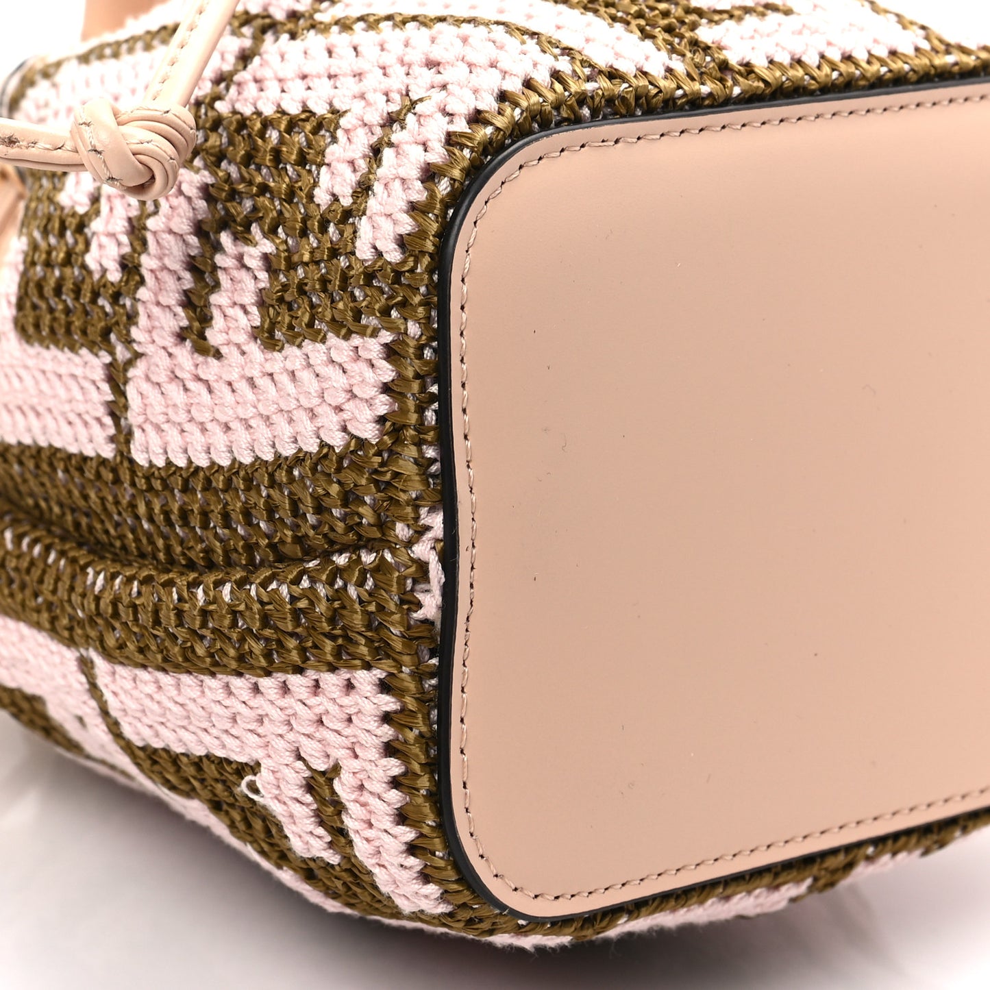 Raffia Vitello King F is Fendi FF Crochet Mini Mon Tresor Bucket Bag Natural Light Rose