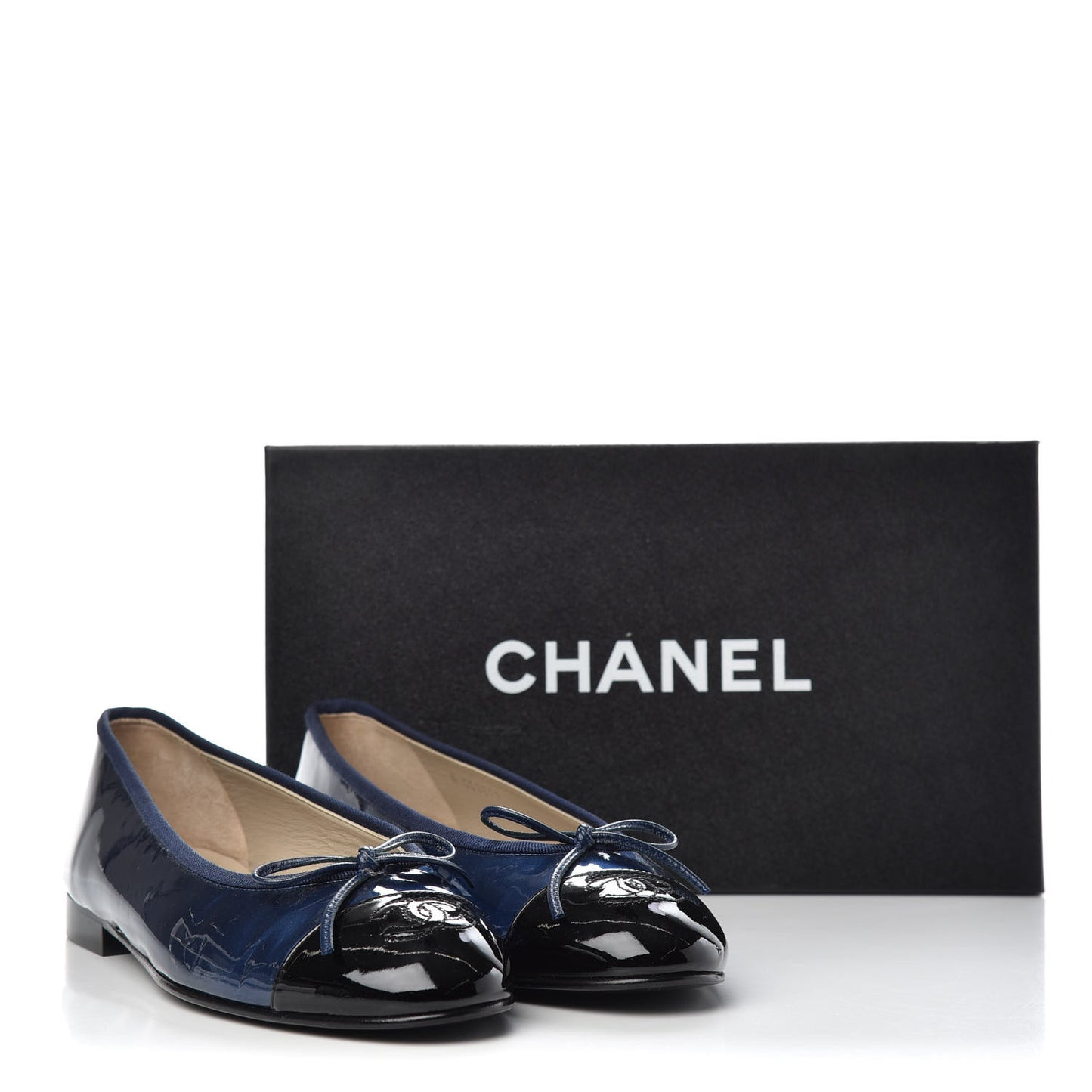 Patent CC Cap Toe Ballerina Flats 38.5 Blue Black