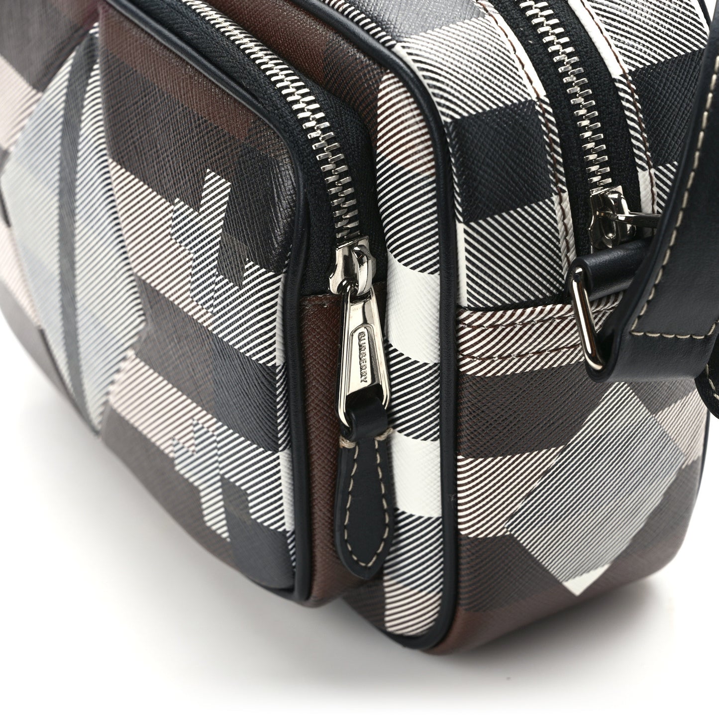 E-Canvas Calfskin Geometric Check Paddy Messenger Dark Birch Brown White