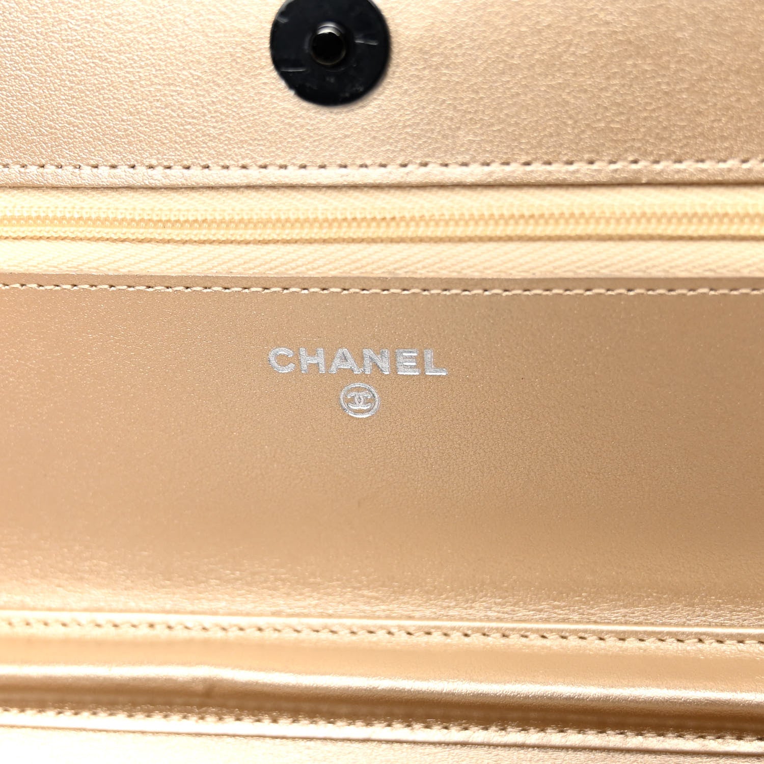 Chanel Metallic Lambskin Quilted Wallet On Chain WOC Gold Black 6 of 12