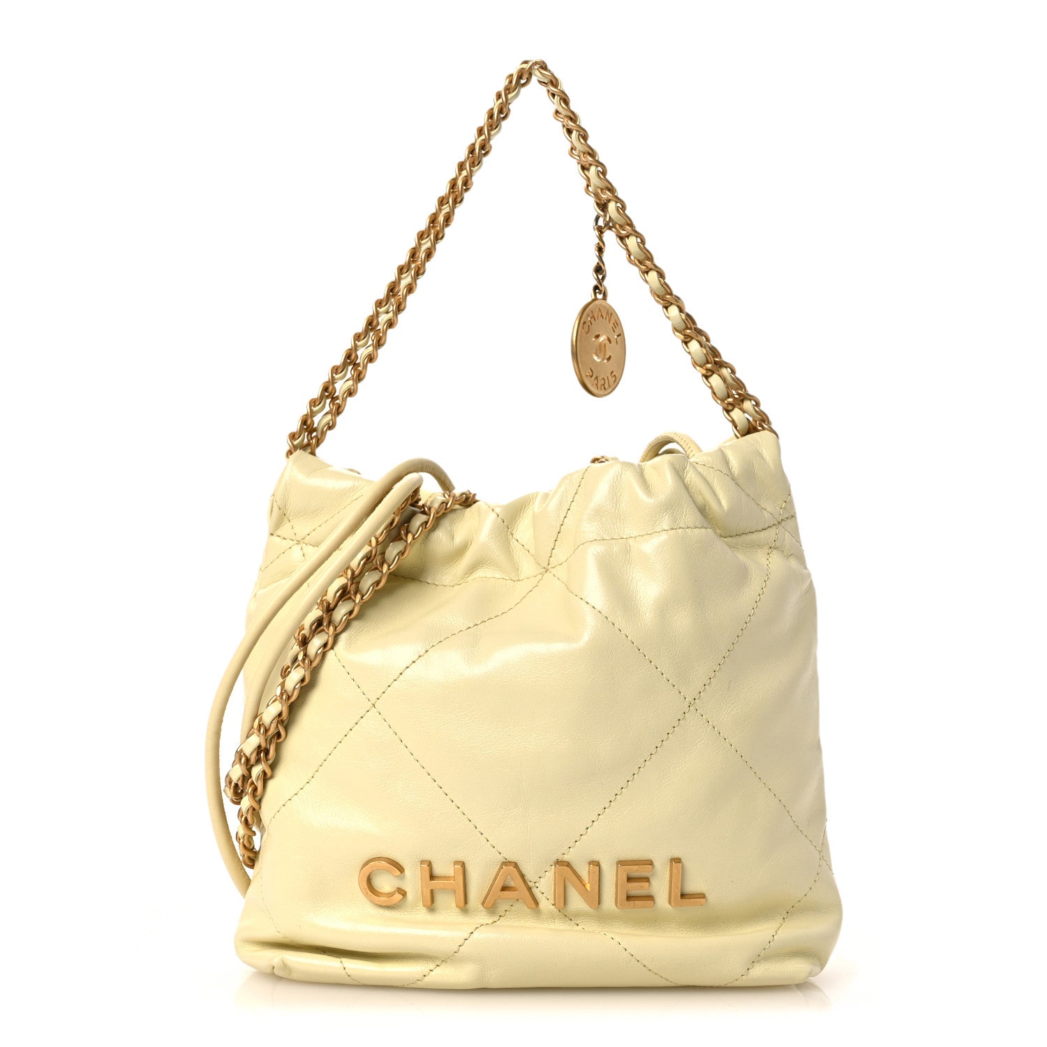 Chanel Shiny Calfskin Quilted Mini Chanel 22 Light Yellow 1872746