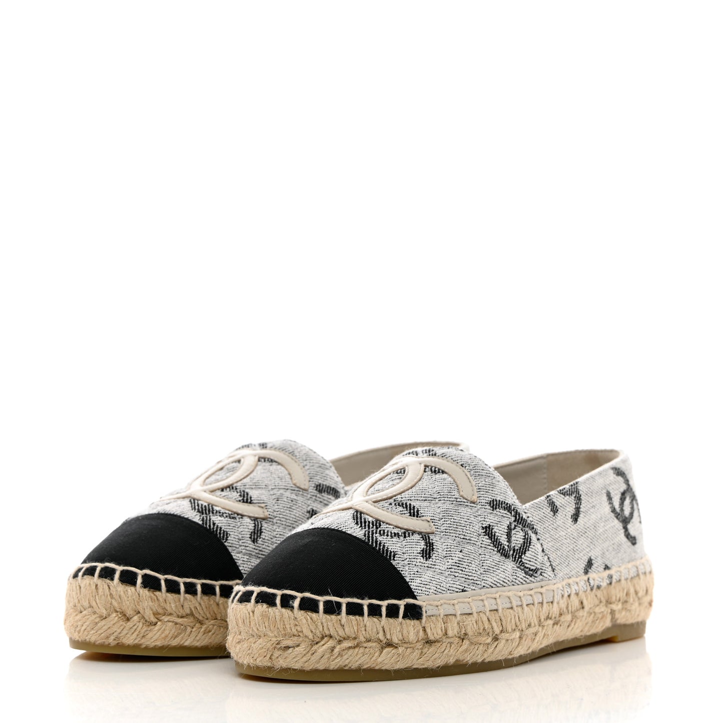 Cotton Jacquard Grosgrain CC Print Espadrilles 35 Grey Black